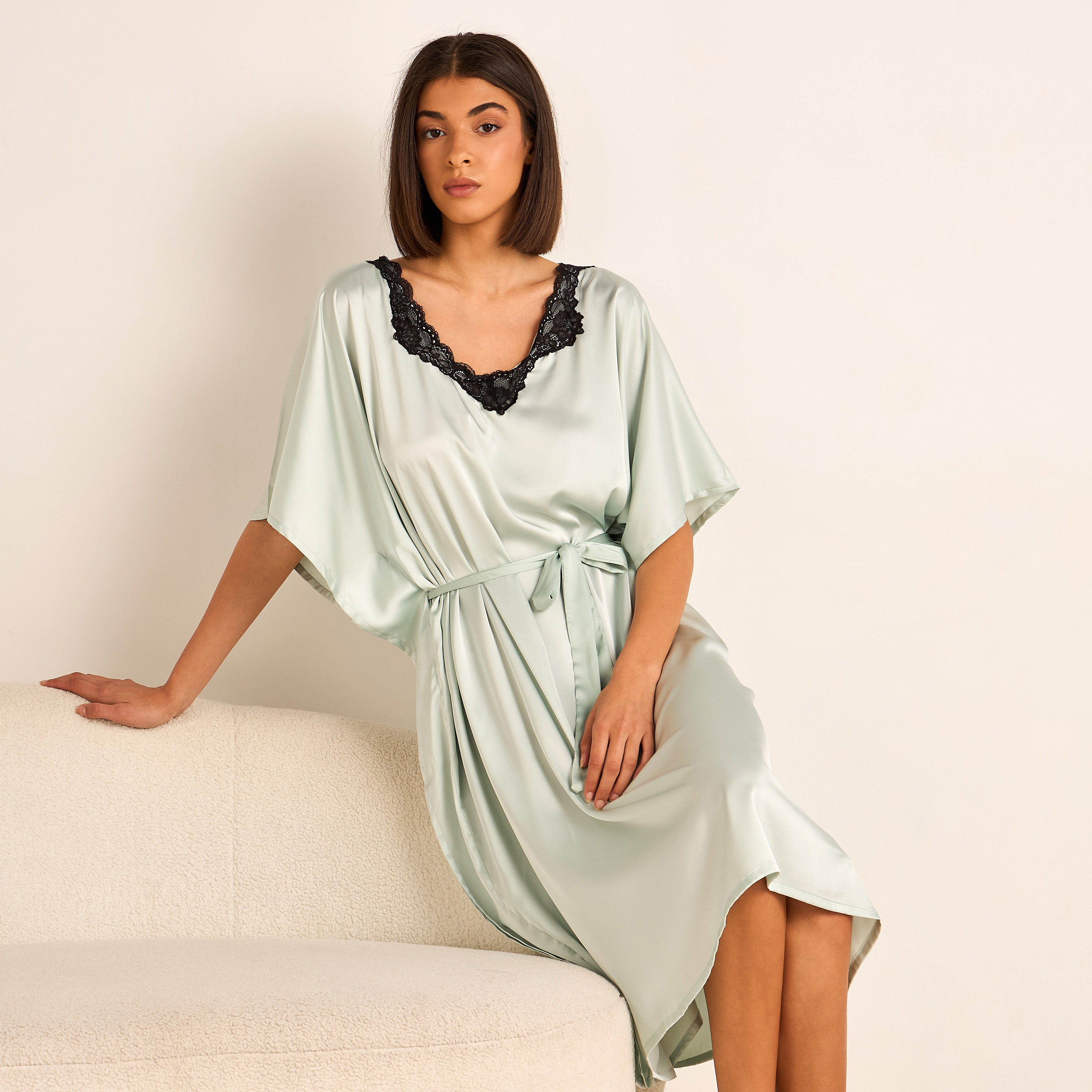Adaraya Night Dress Short Sleeve With Belt-women-clothing-nightwear-nighties-image-1