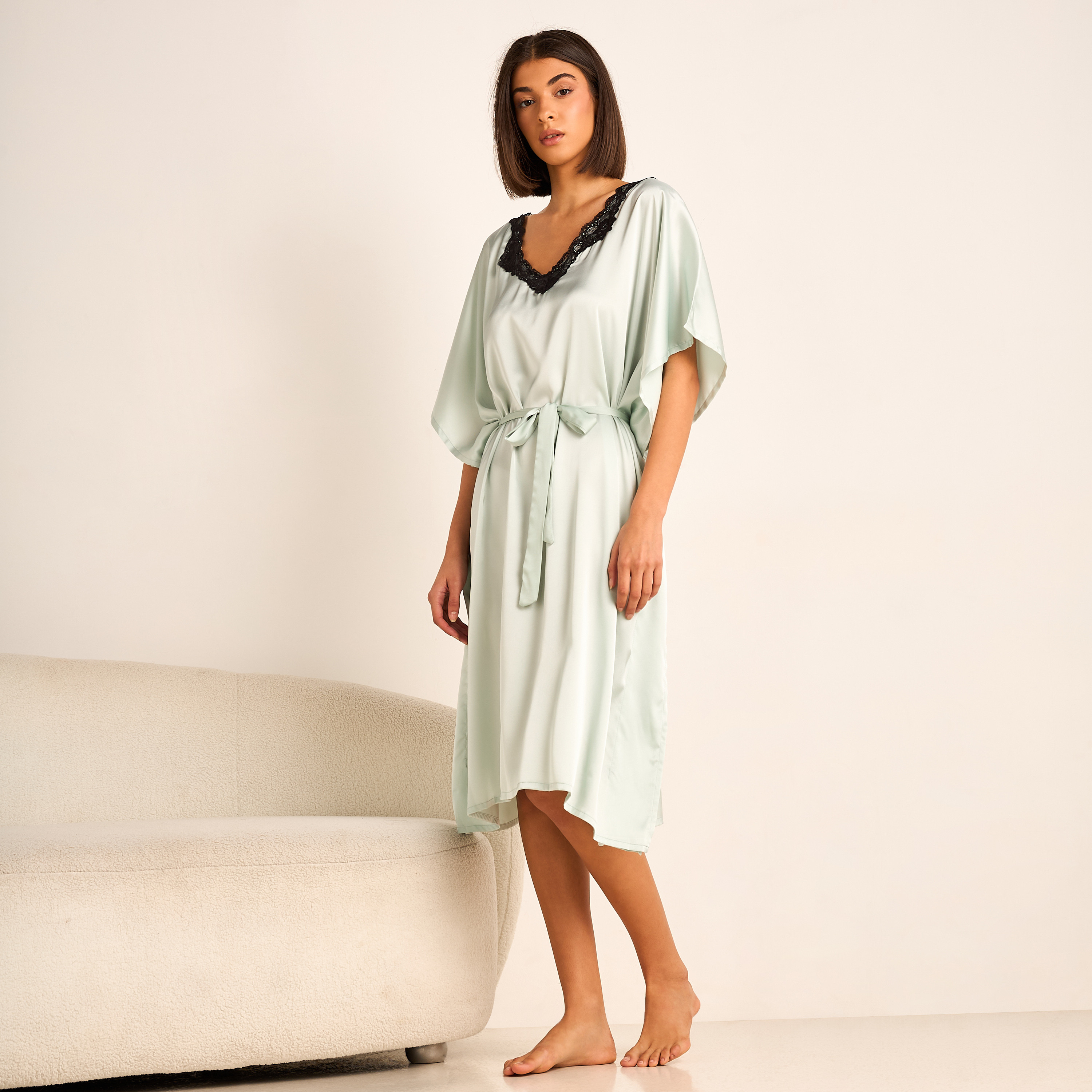 Adaraya Night Dress Short Sleeve With Belt-women-clothing-nightwear-nighties-image-2
