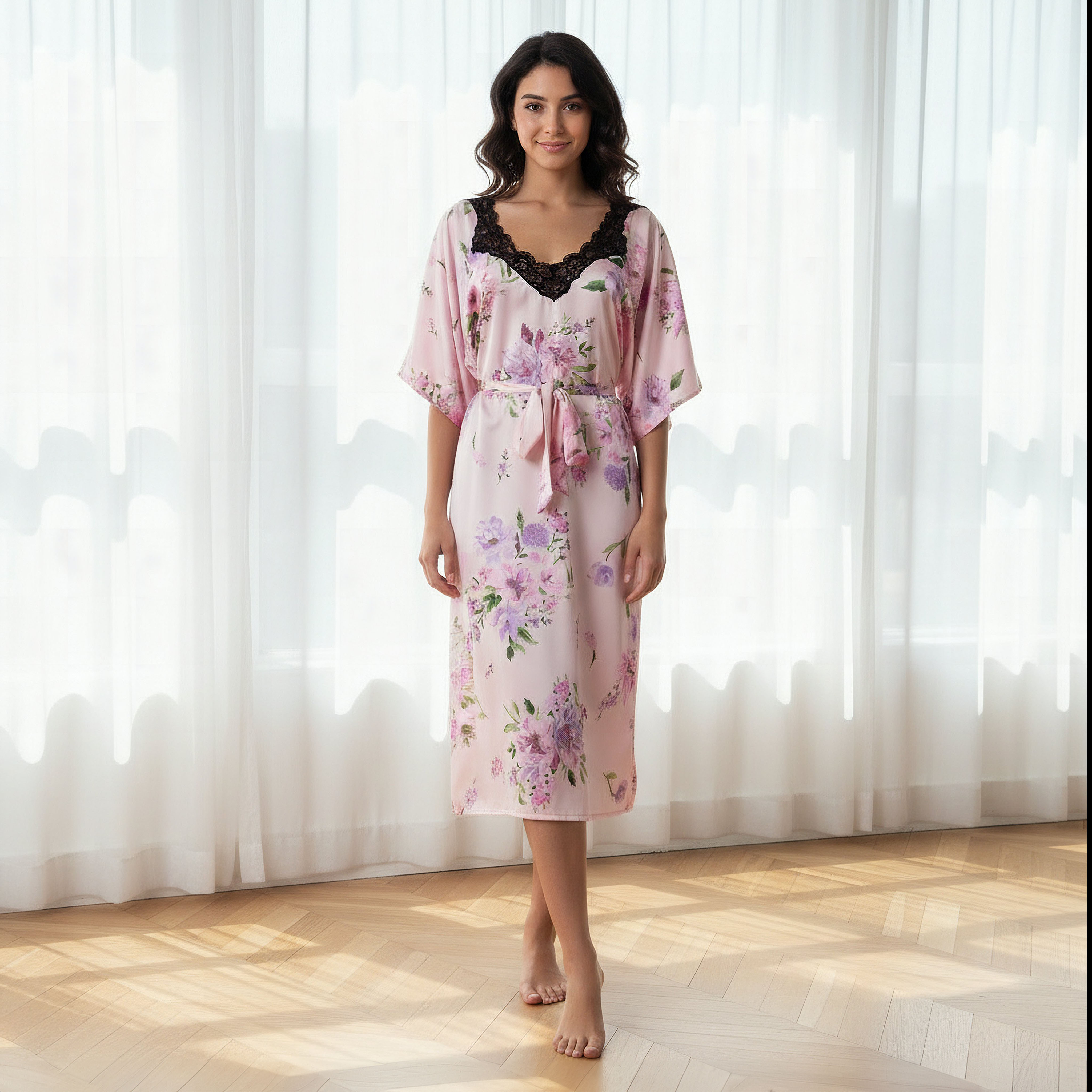 Aadaraya Night Dress Short Sleeve Floral Print-women-clothing-nightwear-nighties-image-1