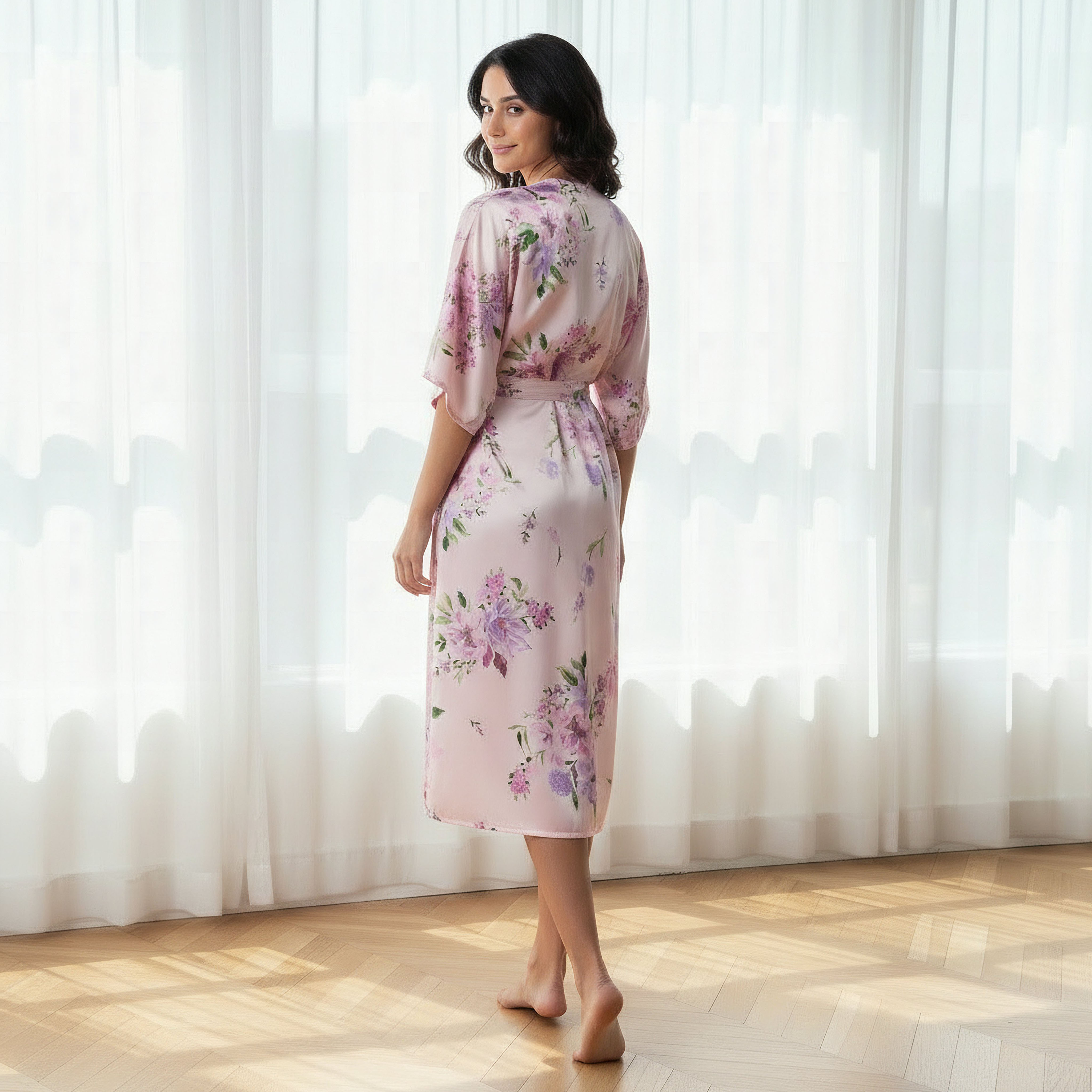 Aadaraya Night Dress Short Sleeve Floral Print-women-clothing-nightwear-nighties-image-3