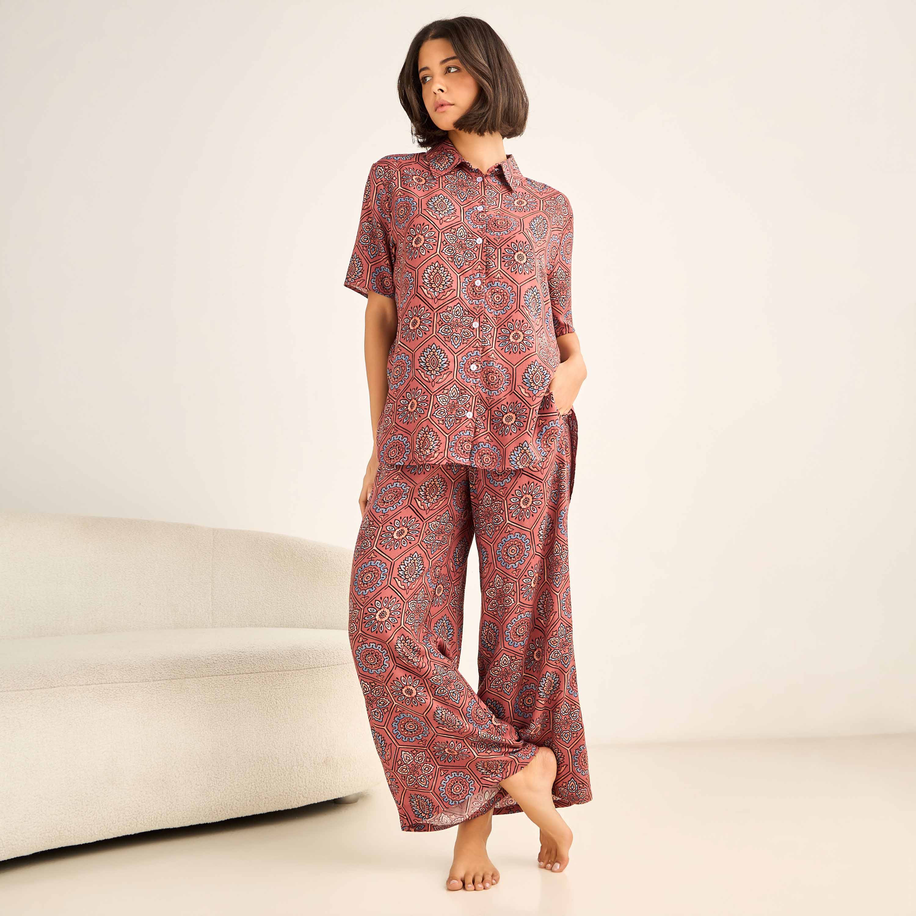 Aadaraya Pyjama Set Button-Down Shirt & Trousers-women-clothing-nightwear-pyjamas-longsets-image-1