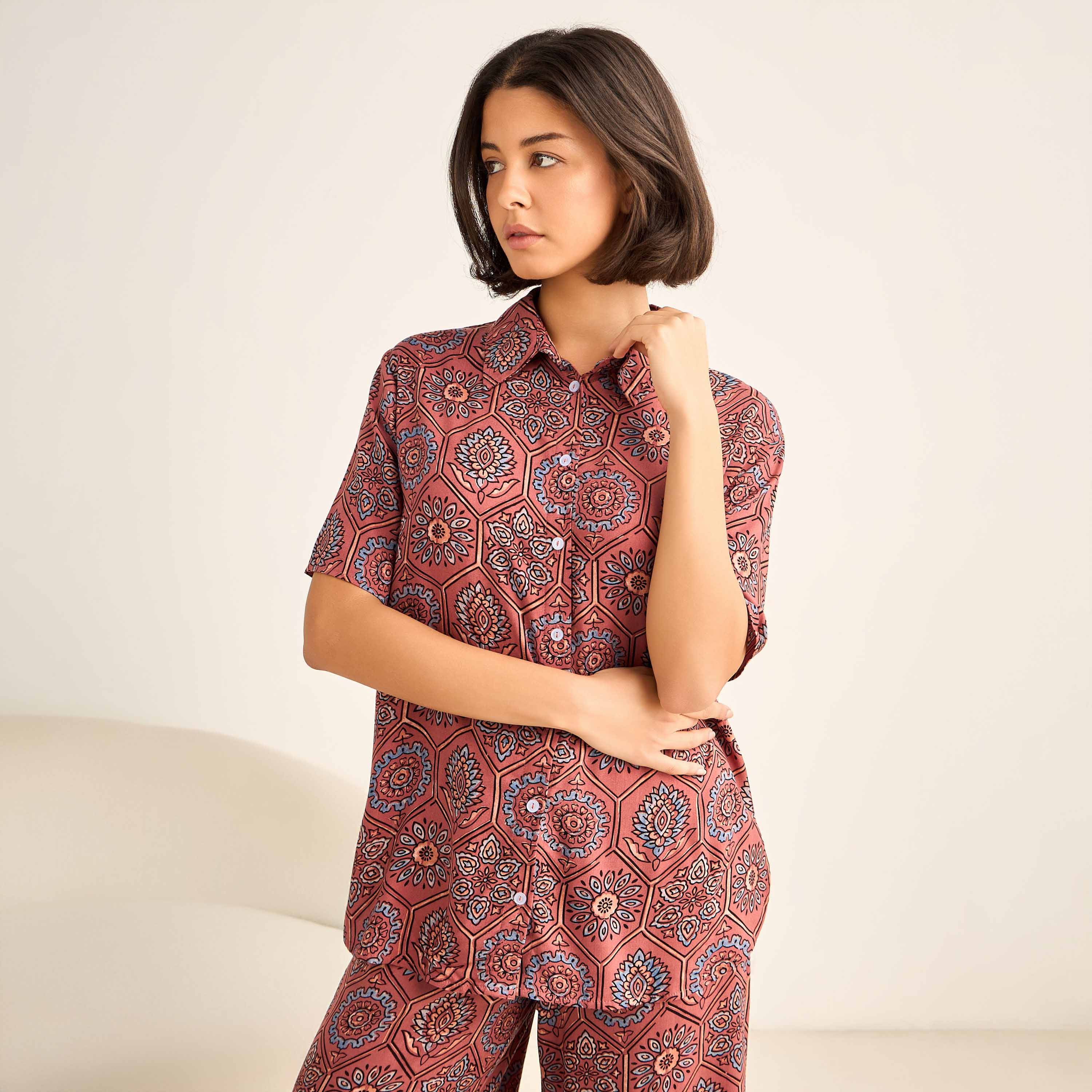 Aadaraya Pyjama Set Button-Down Shirt & Trousers-women-clothing-nightwear-pyjamas-longsets-image-2
