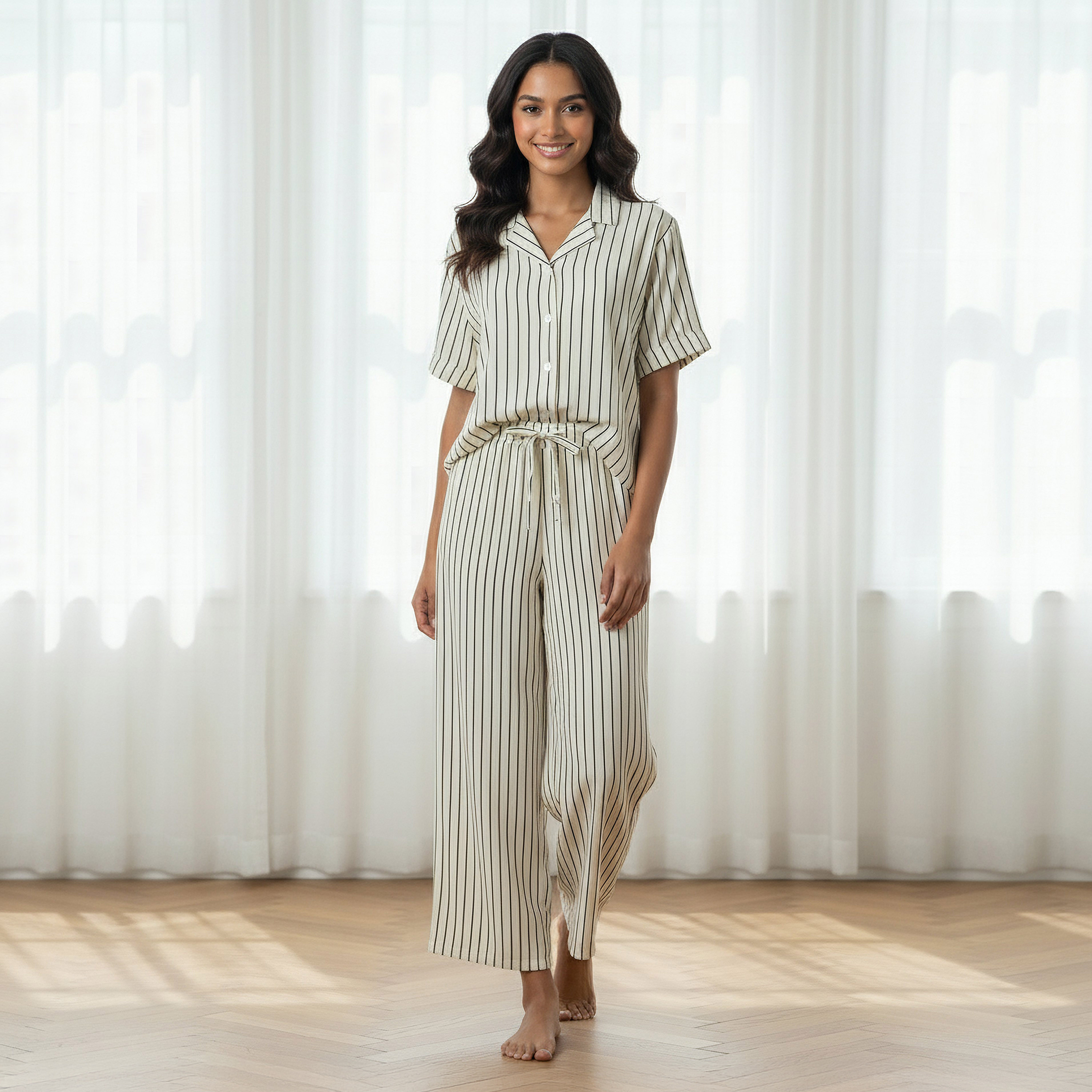 Aadaraya Pyjama Set Button-Down Shirt & Trousers-women-clothing-nightwear-pyjamas-longsets-image-1