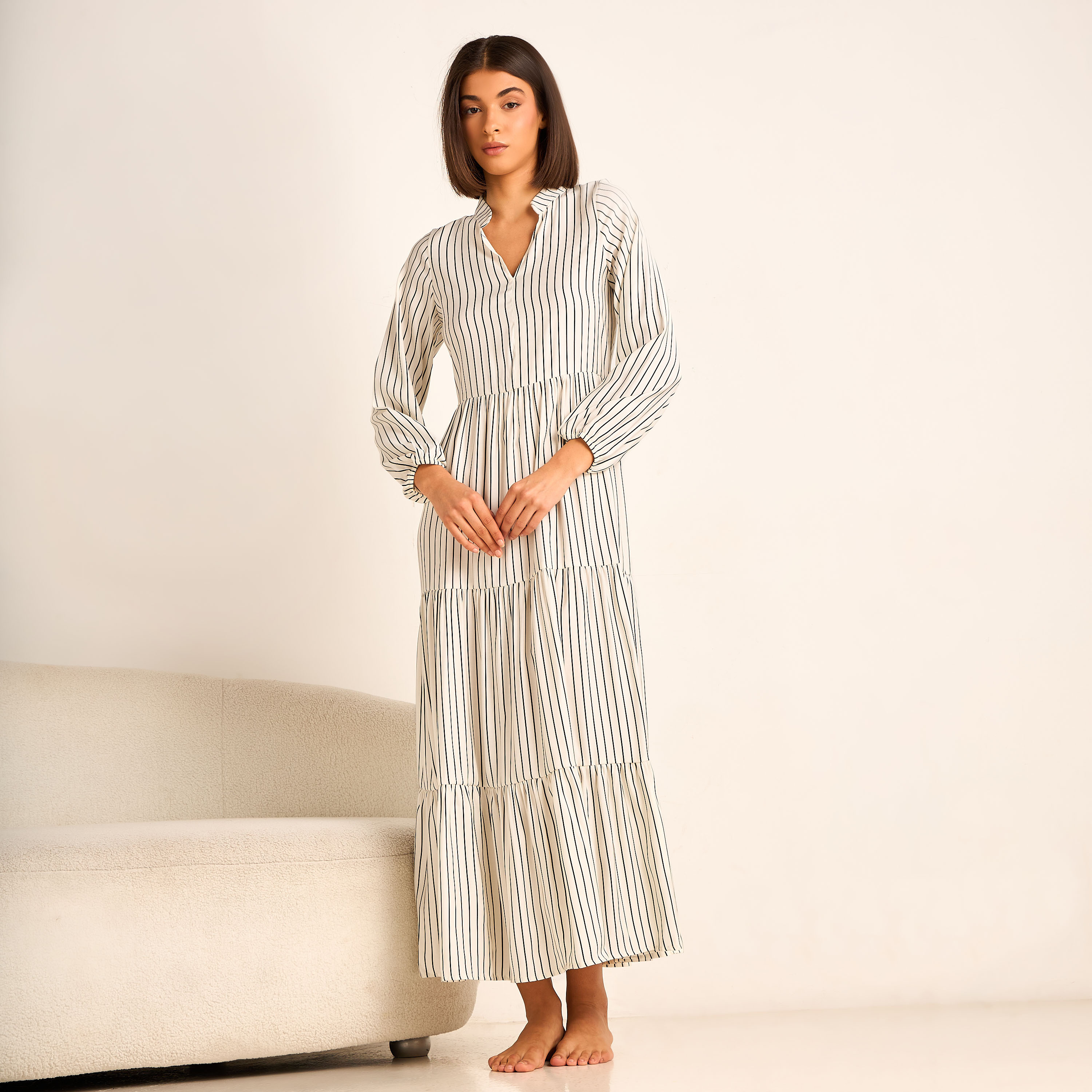 Aadaraya Night Gown Long Sleeves Striped-PROMO_SP_OM_2FOR16_110625-image-1