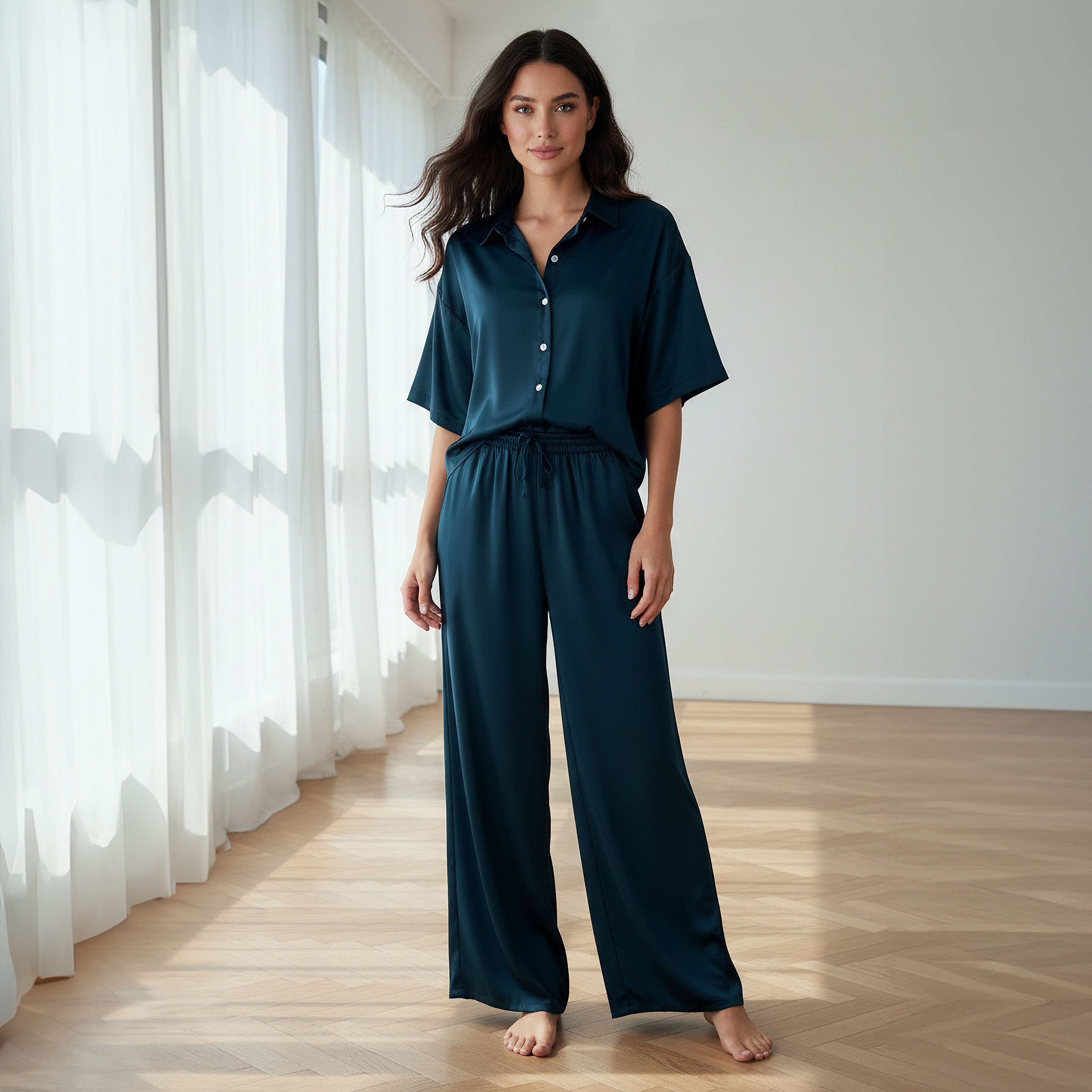 Aadaraya Pyjama Set Button-Down Shirt & Trousers-women-clothing-nightwear-pyjamas-longsets-image-1
