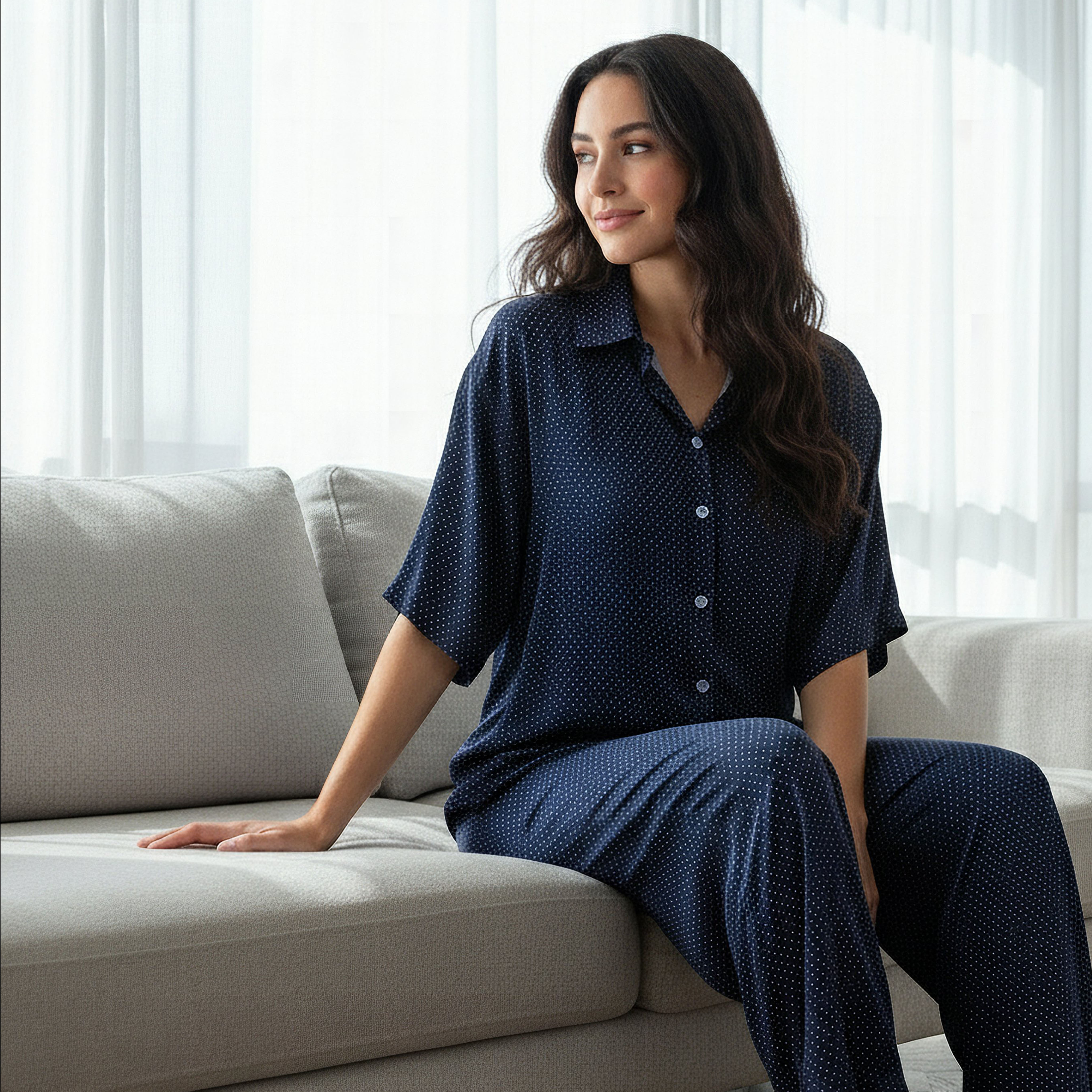 Aadaraya Pyjama Set Button-Down Shirt & Trousers-women-clothing-nightwear-pyjamas-longsets-image-2