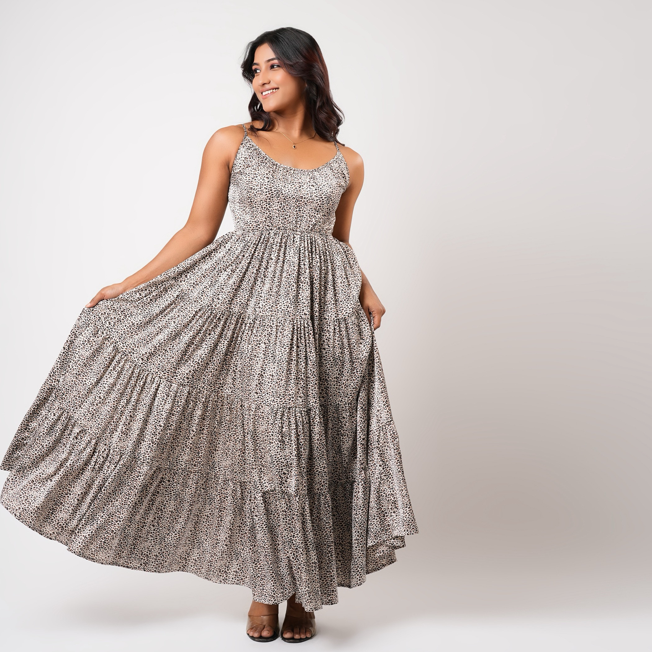 Aadaraya Sleeveless Tiered Maxi Night Gown with Animal Print-women-clothing-nightwear-nighties-image-1