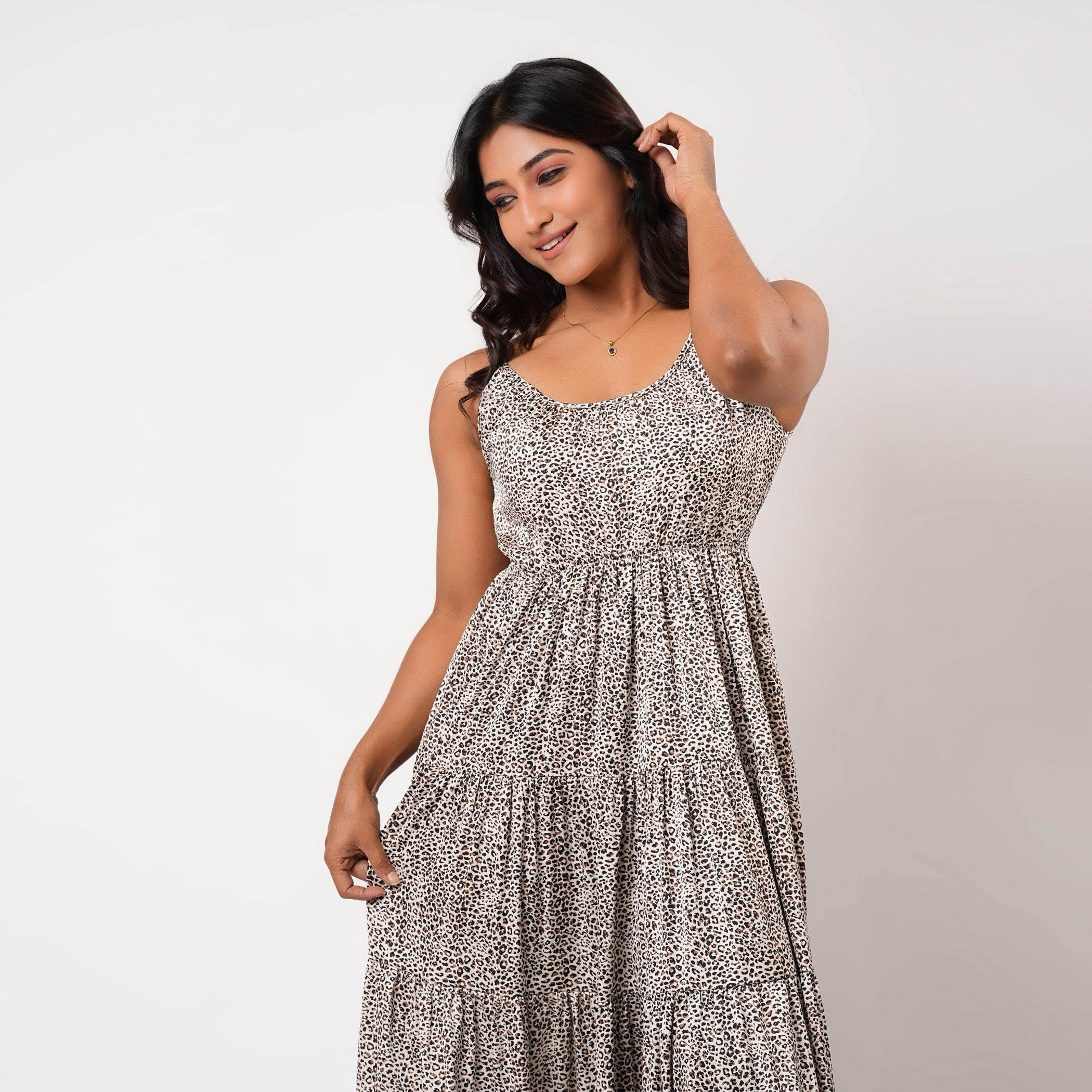 Aadaraya Sleeveless Tiered Maxi Night Gown with Animal Print-women-clothing-nightwear-nighties-image-4