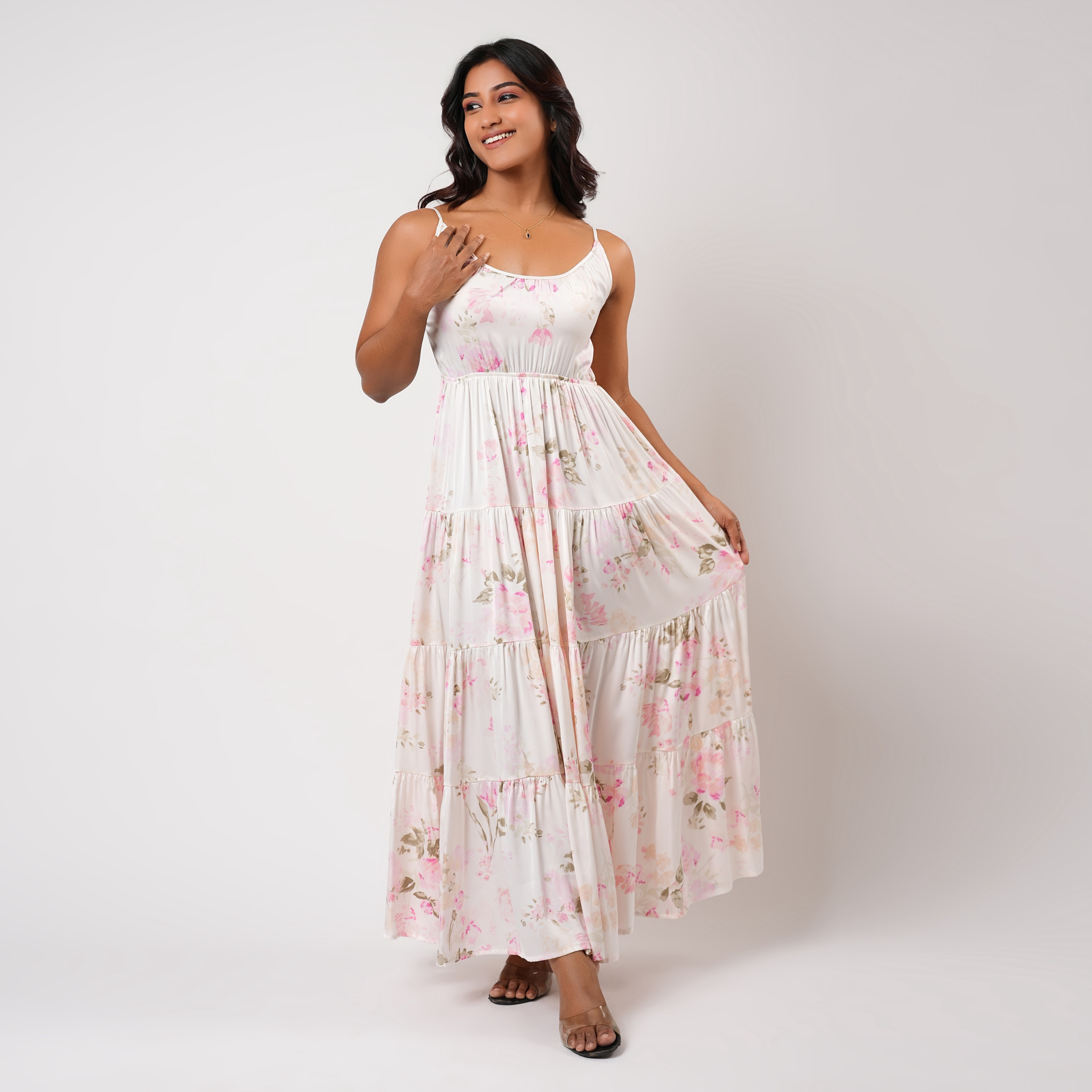 Aadaraya Sleeveless Tiered Maxi Night Gown with Floral Print-women-clothing-nightwear-nighties-image-1