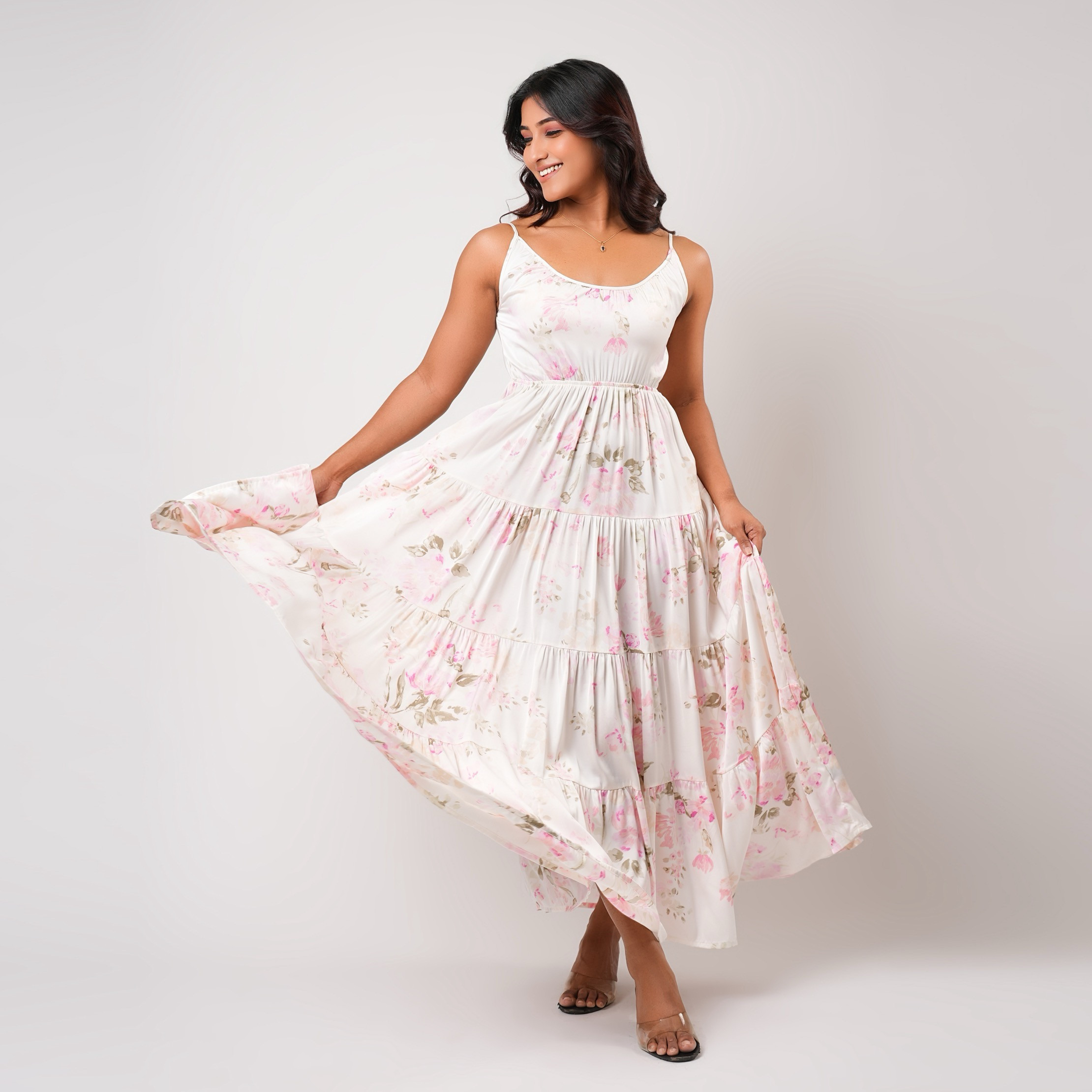 Aadaraya Sleeveless Tiered Maxi Night Gown with Floral Print-women-clothing-nightwear-nighties-image-2
