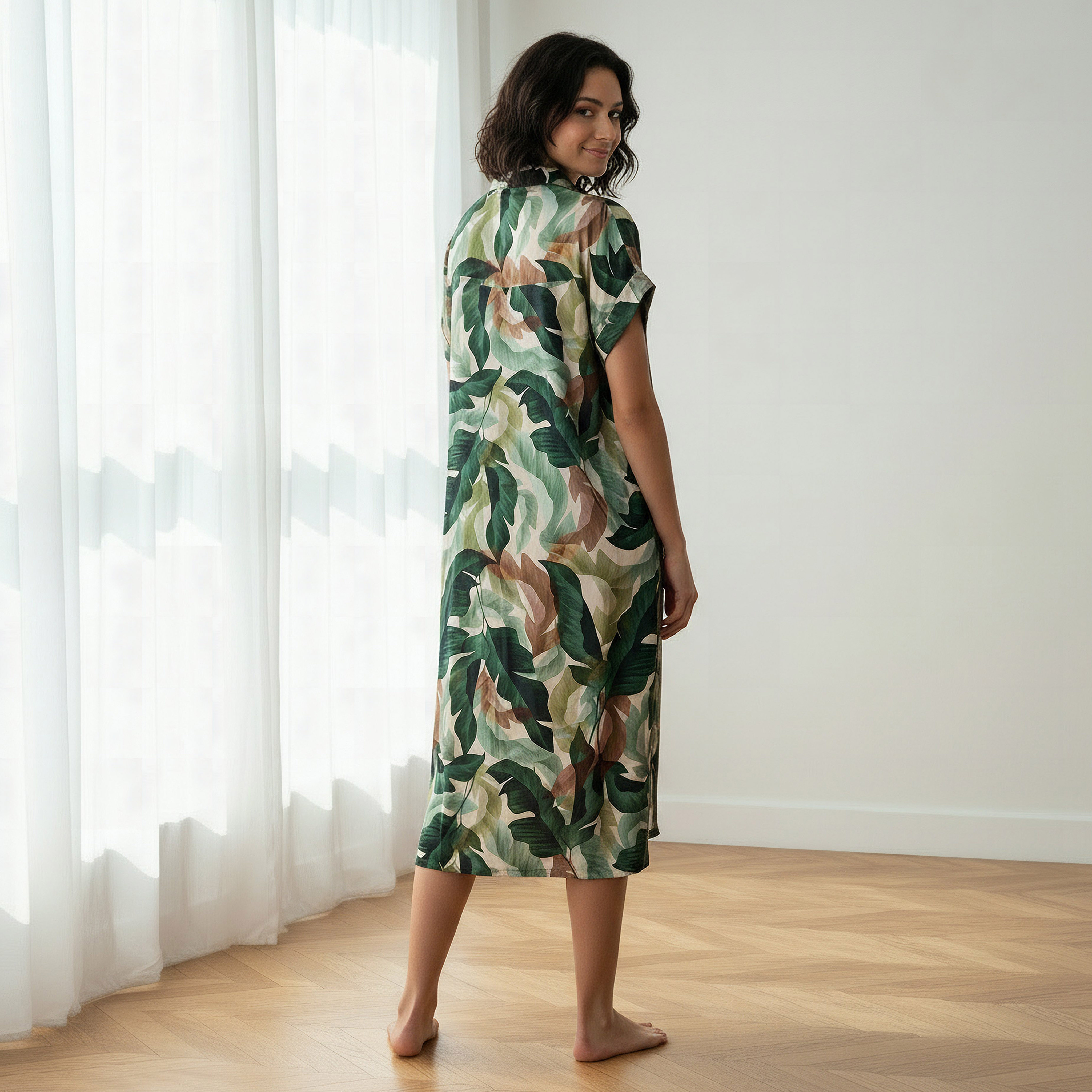 Aadaraya Night Dress Short Sleeve Tropical Print-women-clothing-nightwear-nighties-image-3