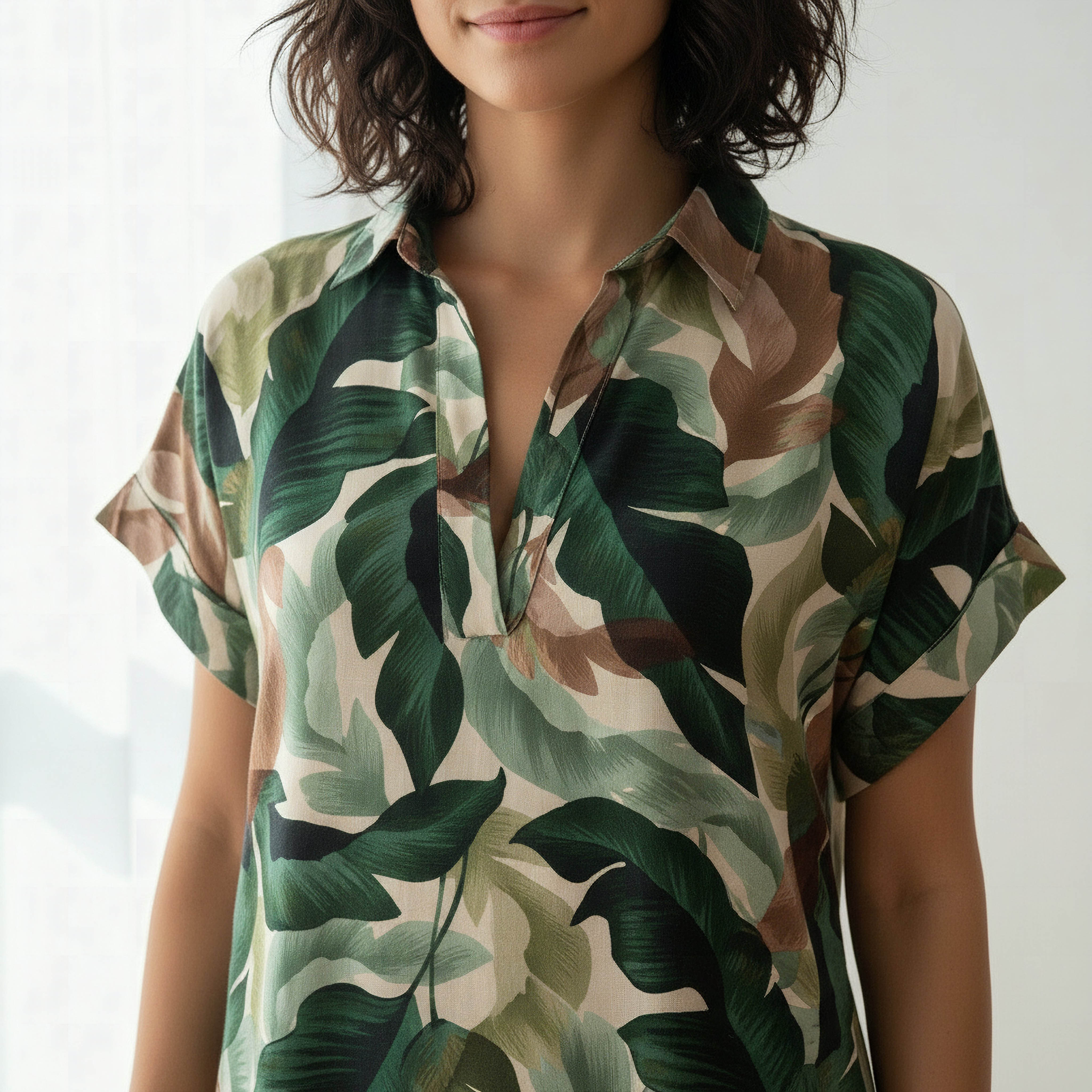 Aadaraya Night Dress Short Sleeve Tropical Print-women-clothing-nightwear-nighties-image-4