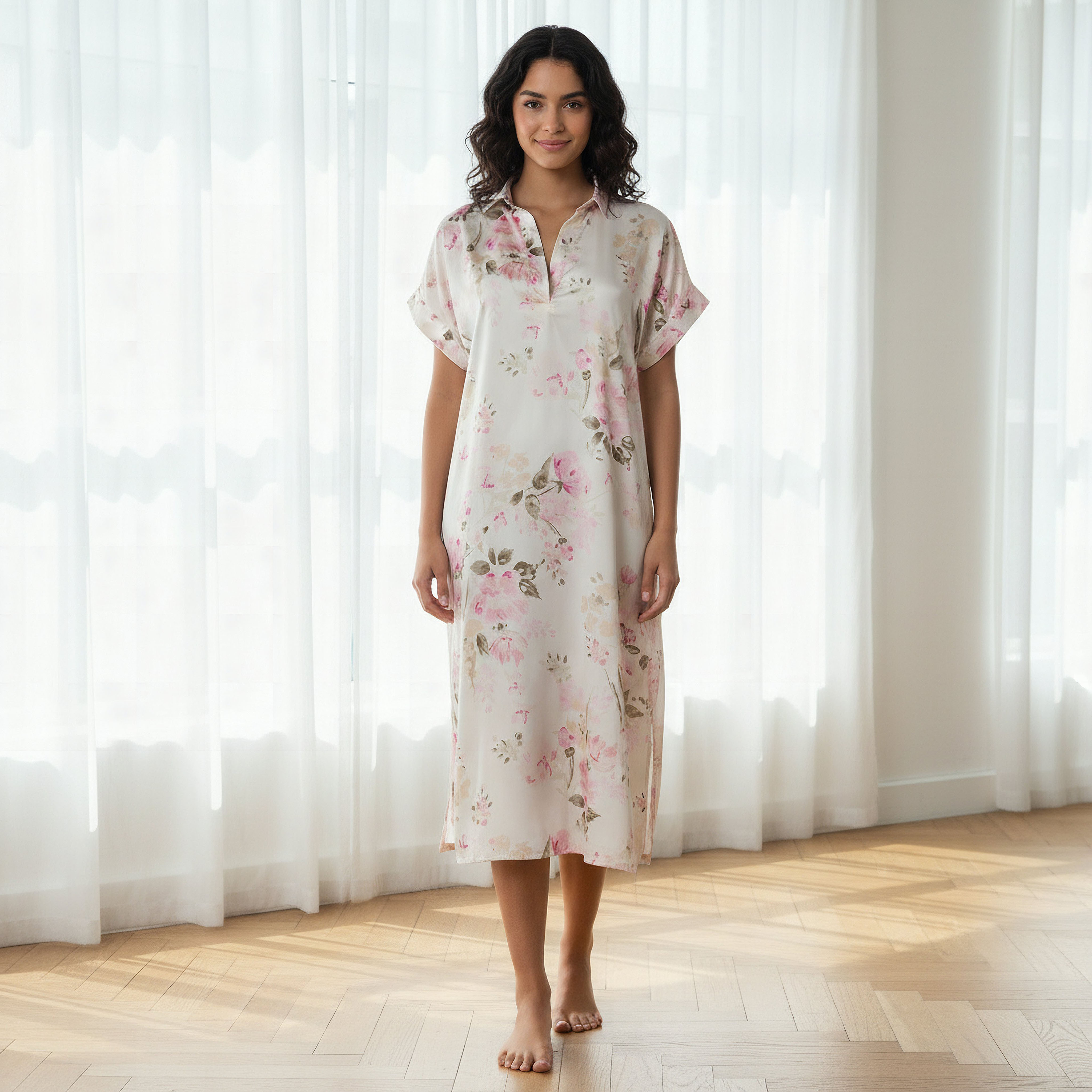 Aadaraya Night Dress Short Sleeve Floral Print-PROMO_SP_OM_2FOR16_110625-image-1