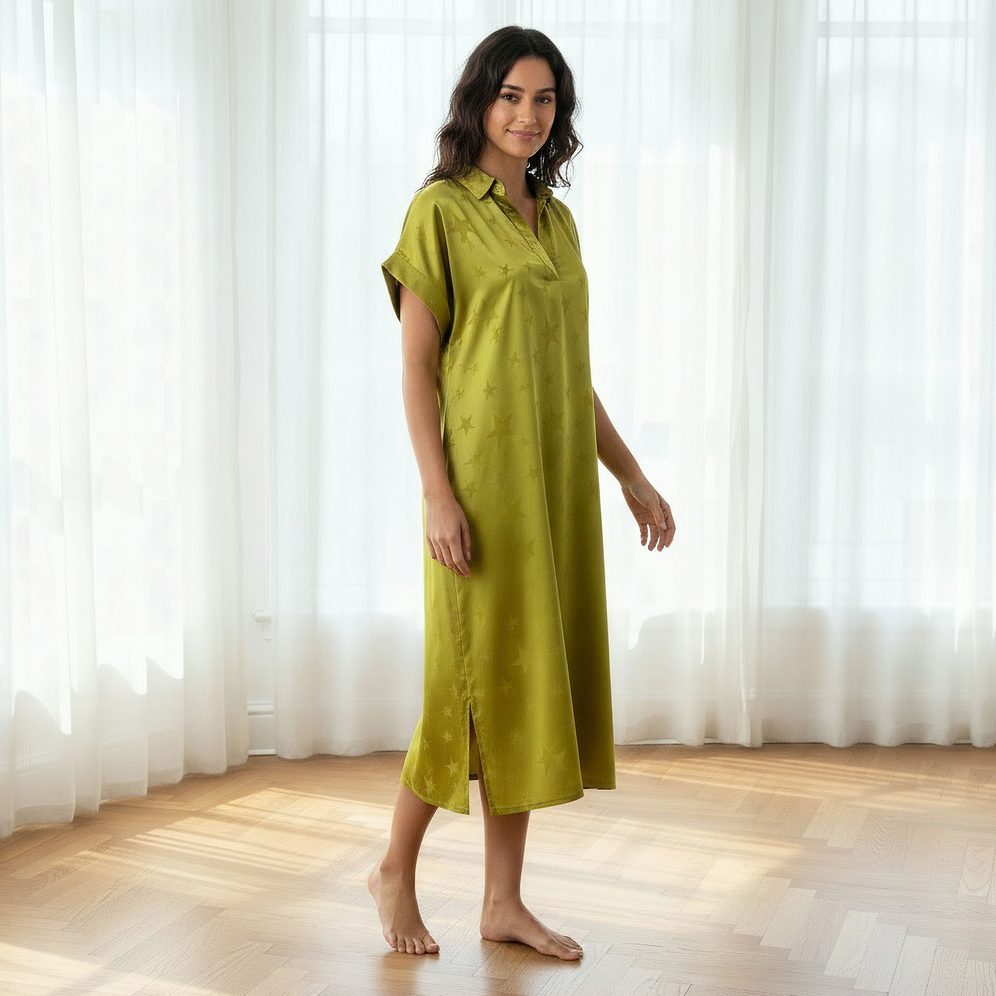 Aadaraya Night Dress Short Sleeve Star Print-women-clothing-nightwear-nighties-image-2