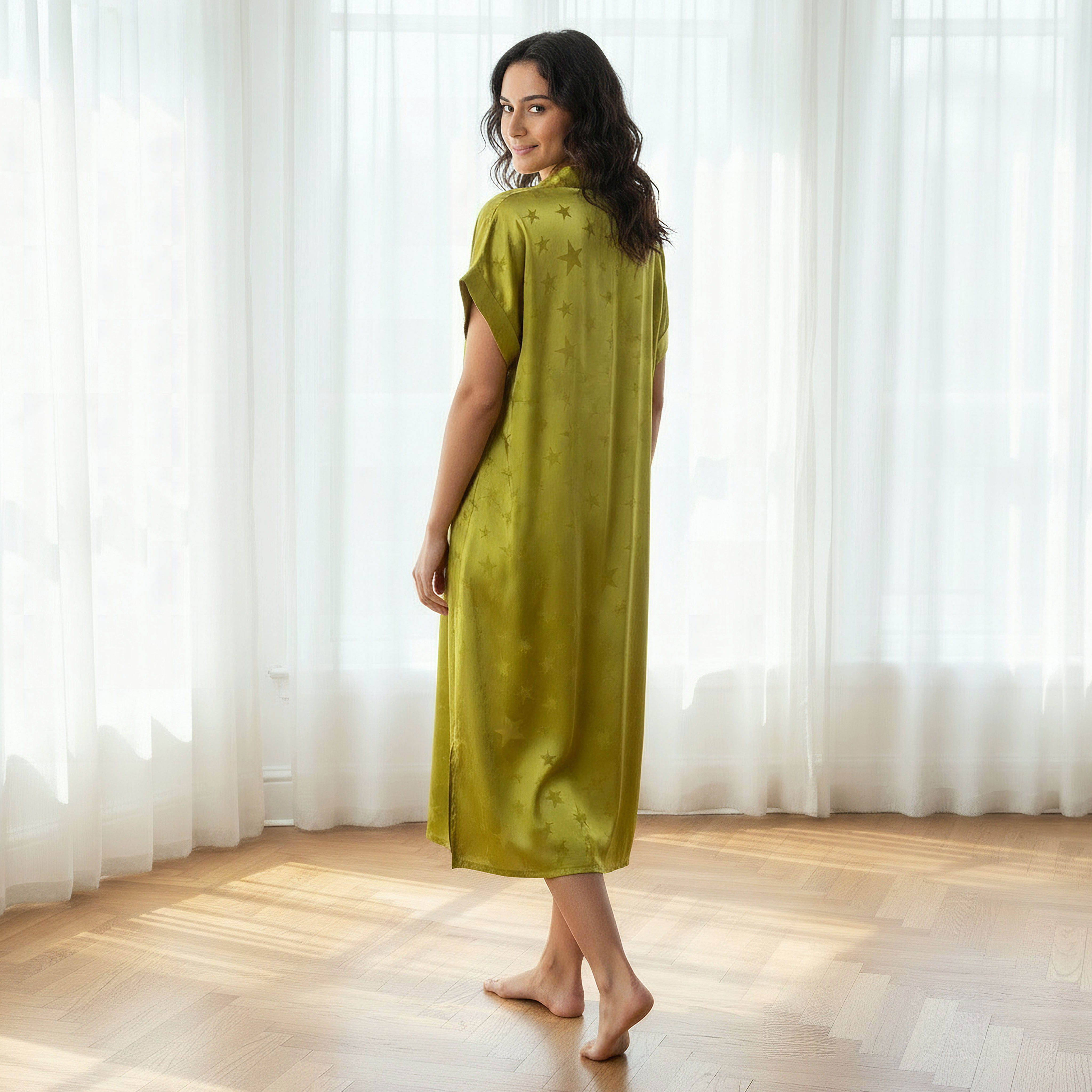 Aadaraya Night Dress Short Sleeve Star Print-women-clothing-nightwear-nighties-image-3