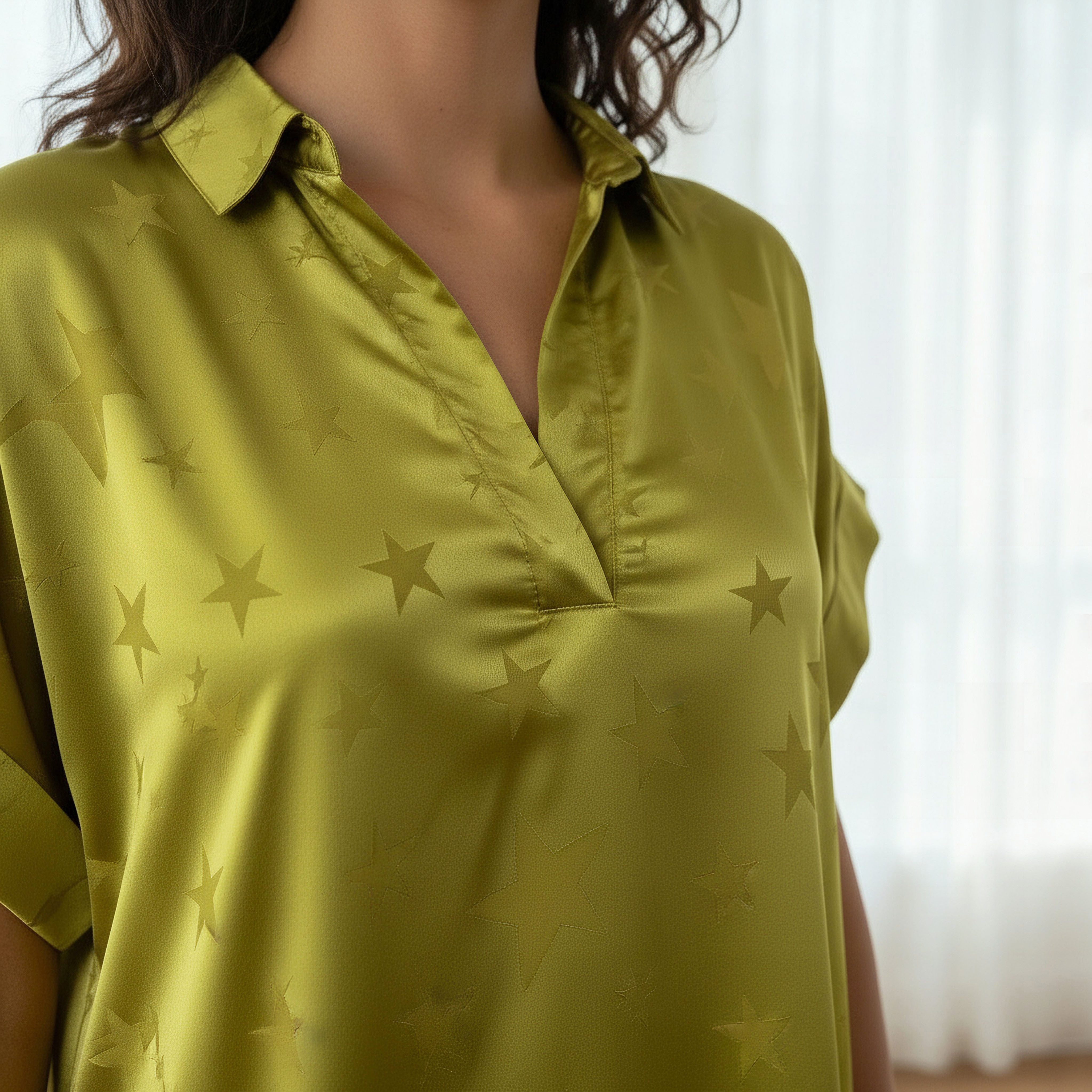 Aadaraya Night Dress Short Sleeve Star Print-women-clothing-nightwear-nighties-image-4