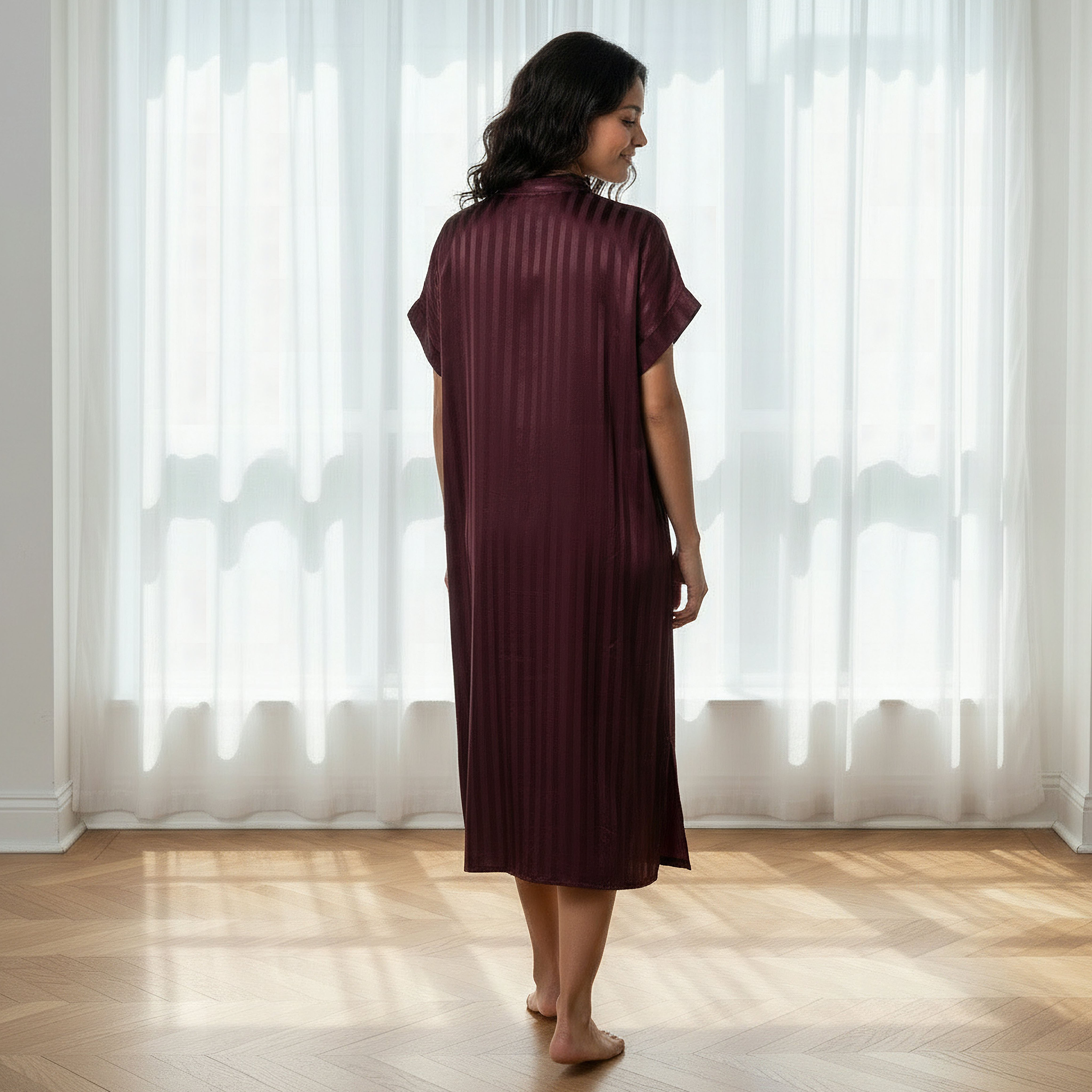 Aadaraya Night Dress Short Sleeve Striped-women-clothing-nightwear-nighties-image-3