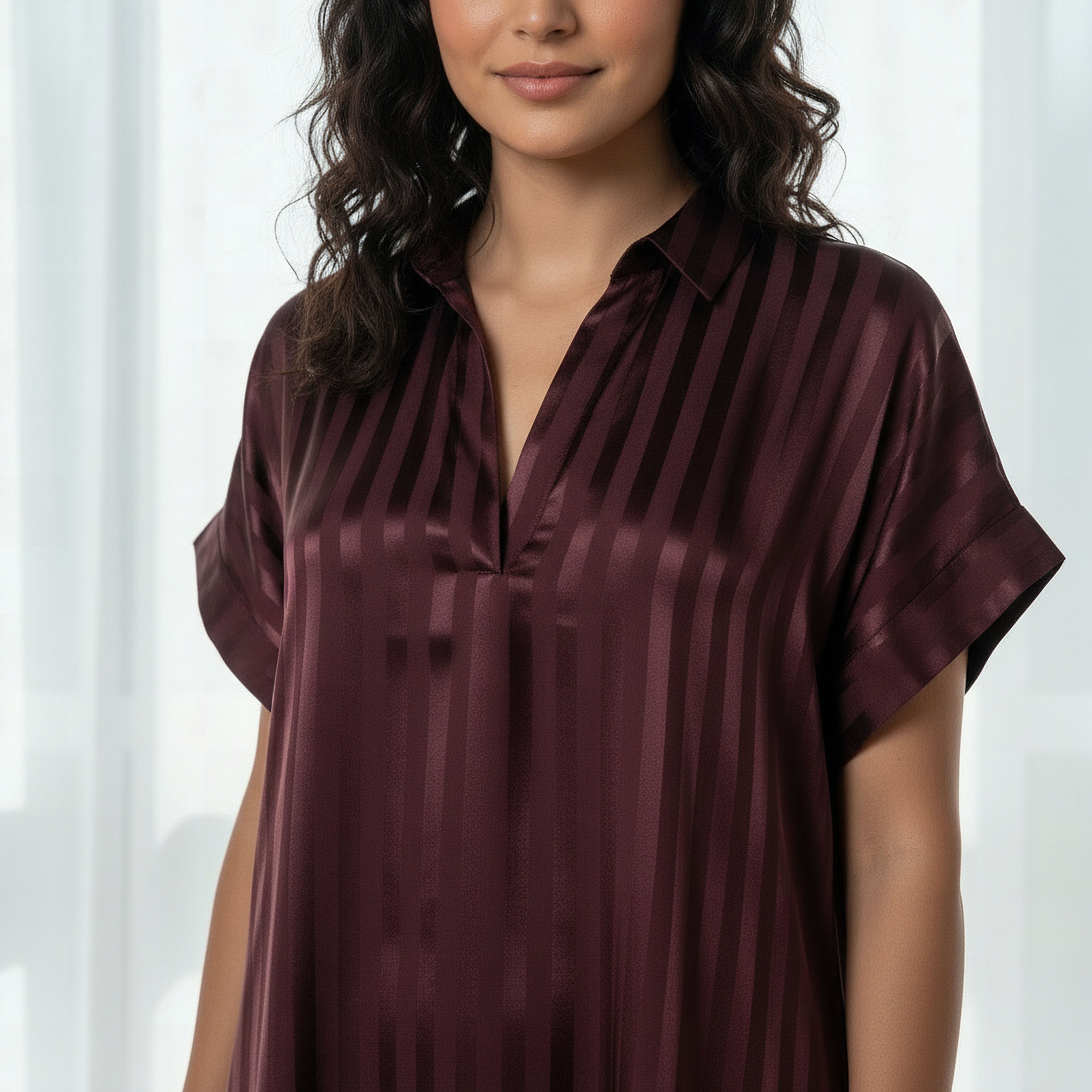 Aadaraya Night Dress Short Sleeve Striped-women-clothing-nightwear-nighties-image-4