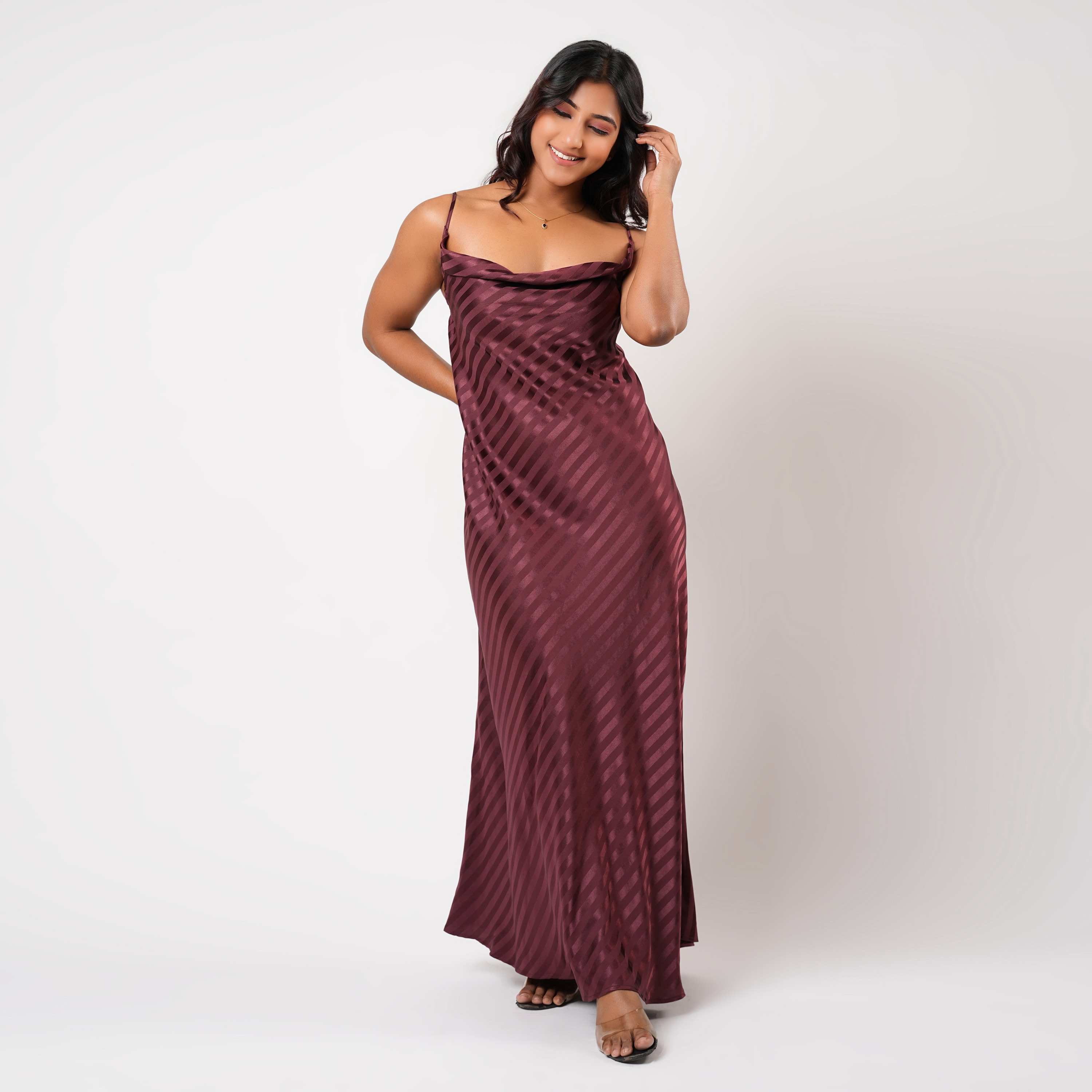 Aadaraya Sleeveless Striped Maxi Night Gown-women-clothing-nightwear-nighties-image-1