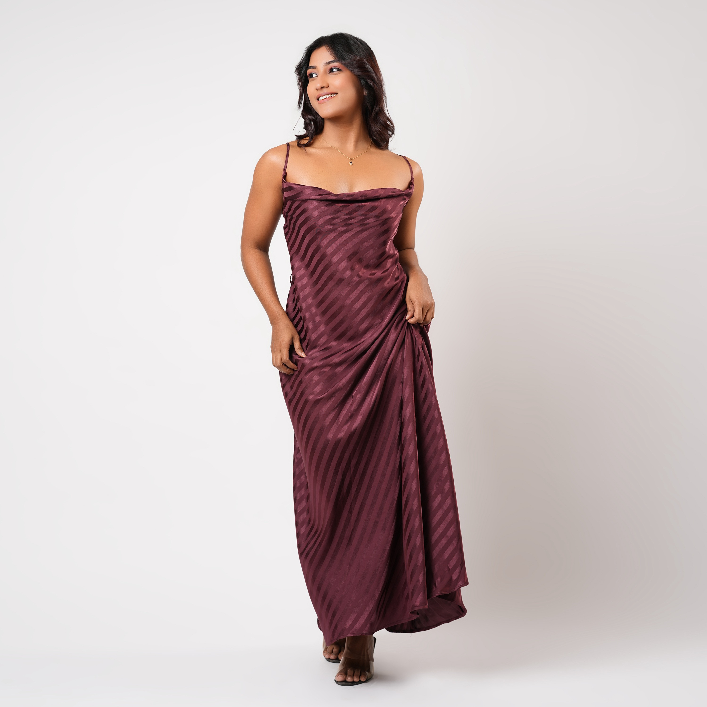 Aadaraya Sleeveless Striped Maxi Night Gown-women-clothing-nightwear-nighties-image-2