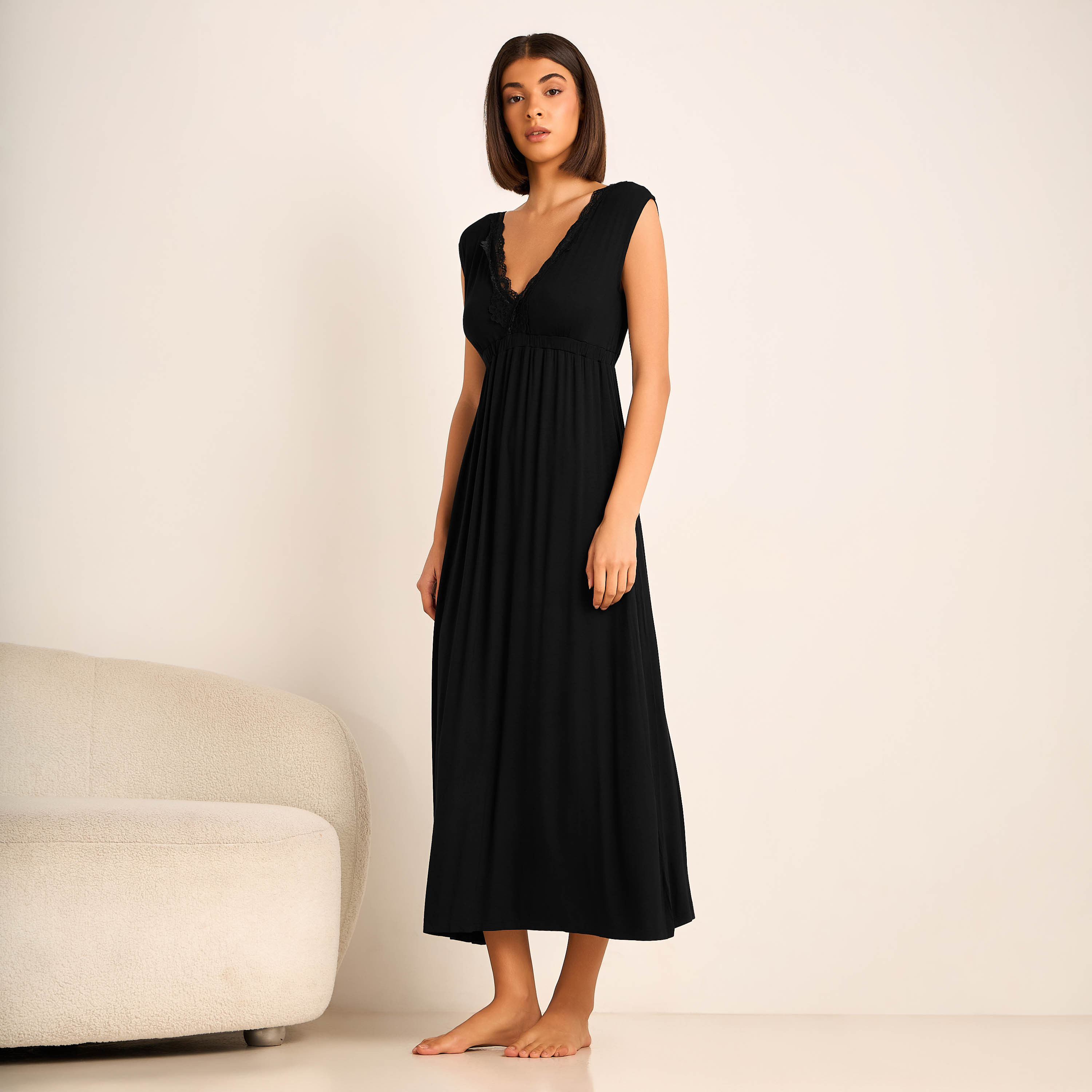 Aadaraya Night Gown Sleeveless Lace Trim-women-clothing-nightwear-nighties-image-1