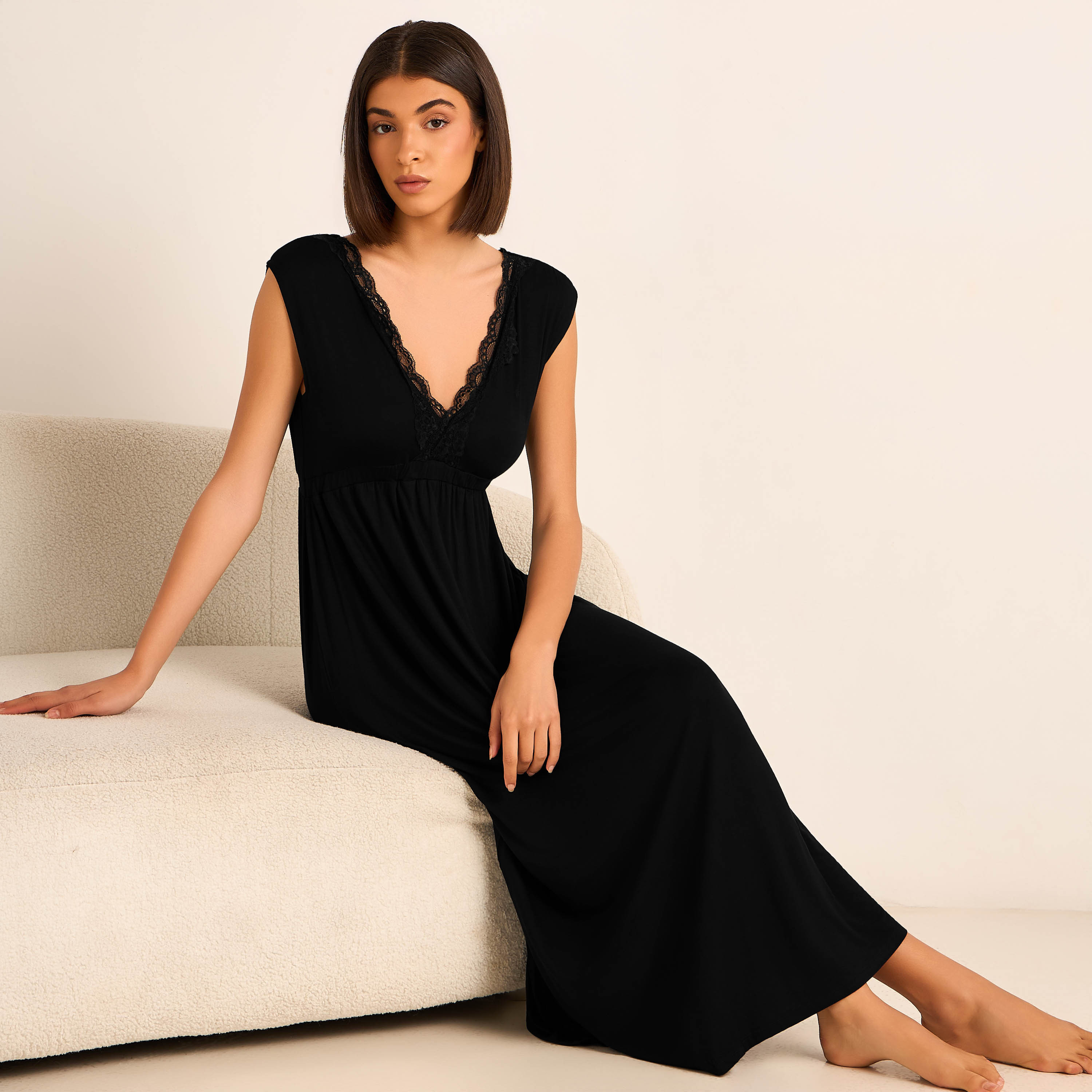 Aadaraya Night Gown Sleeveless Lace Trim-women-clothing-nightwear-nighties-image-2
