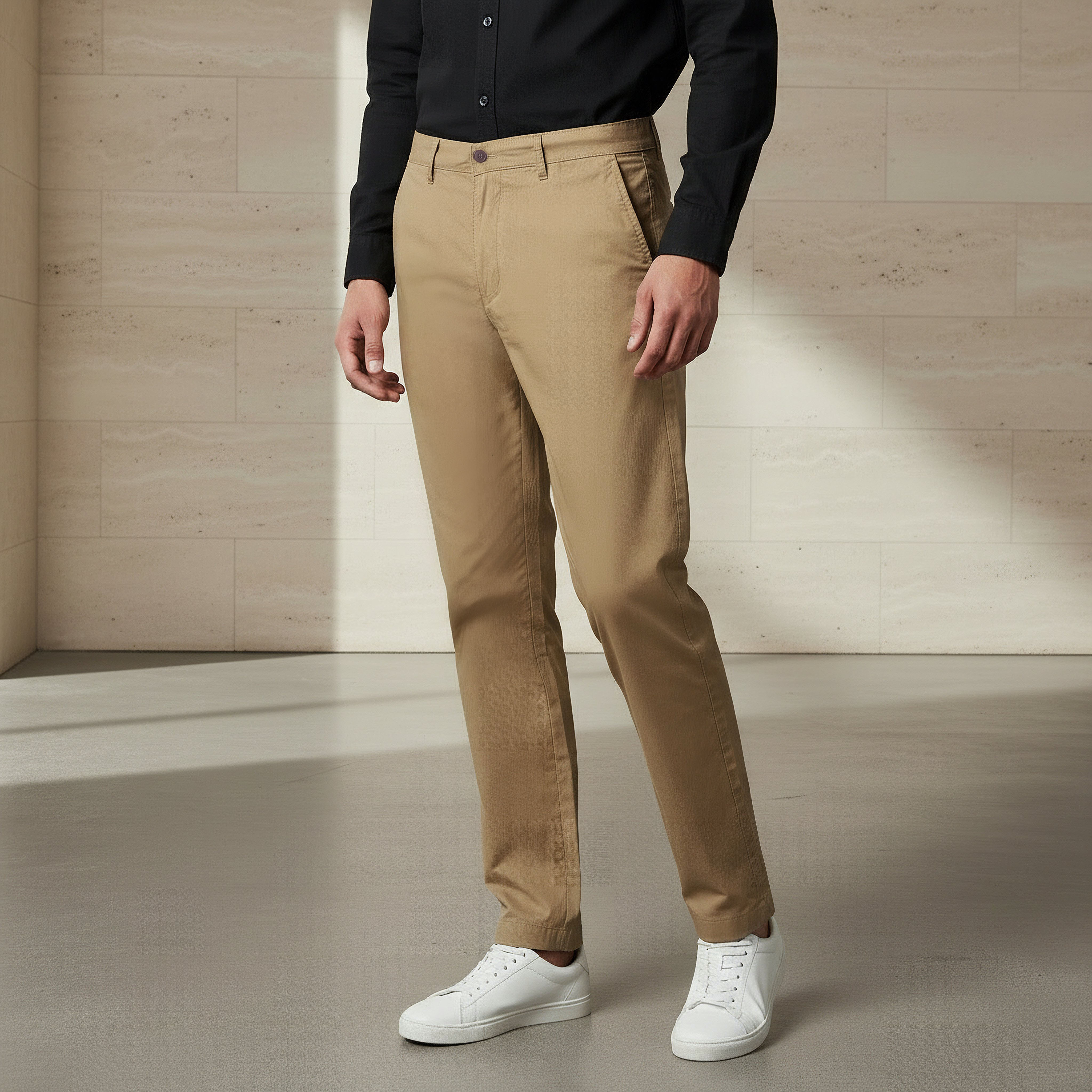 بنطلون تشينو قطن مطاطي بقصة سليم للرجال-men-clothing-bottoms-trousersandchinos-chinos-image-4