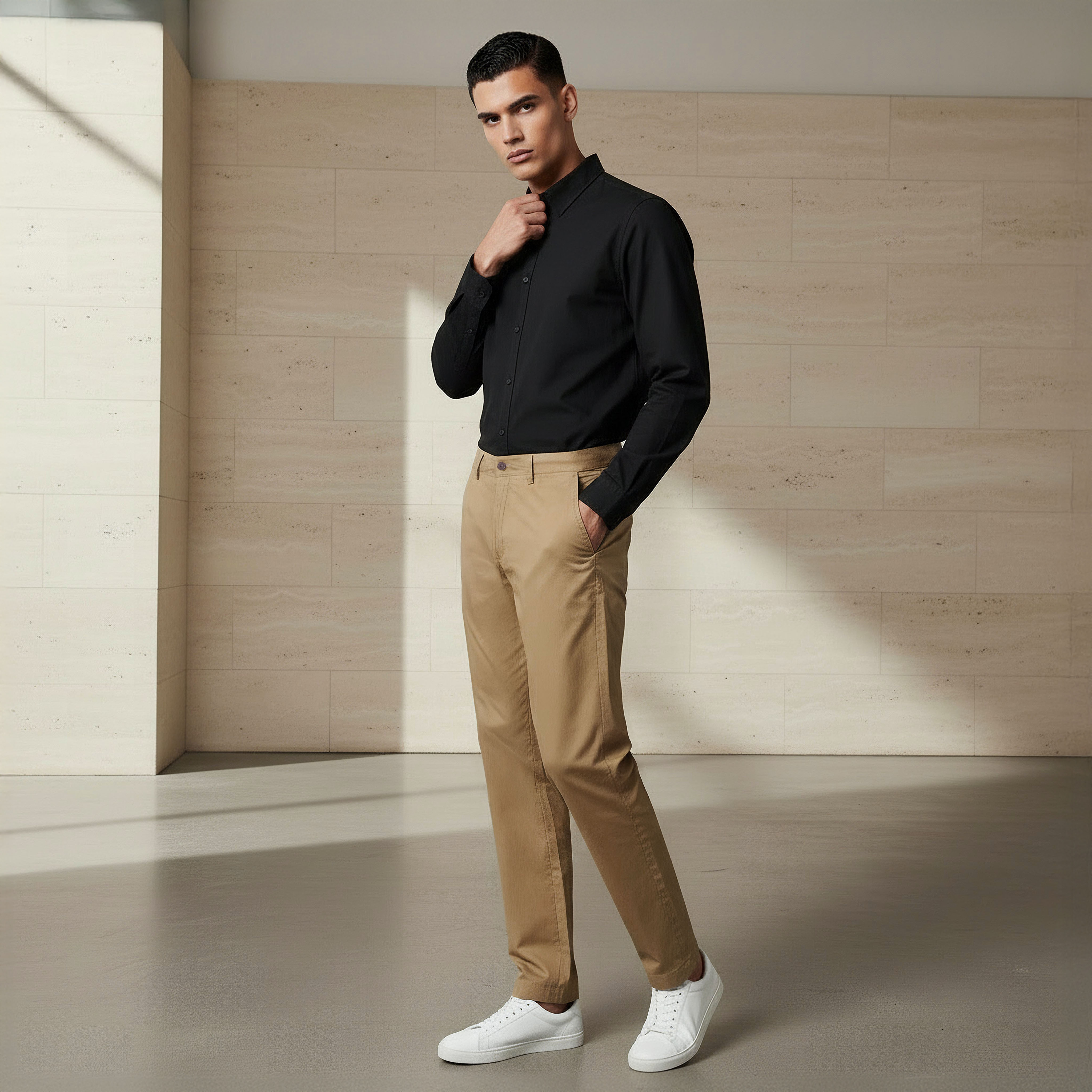 بنطلون تشينو قطن مطاطي بقصة سليم للرجال-men-clothing-bottoms-trousersandchinos-chinos-image-3