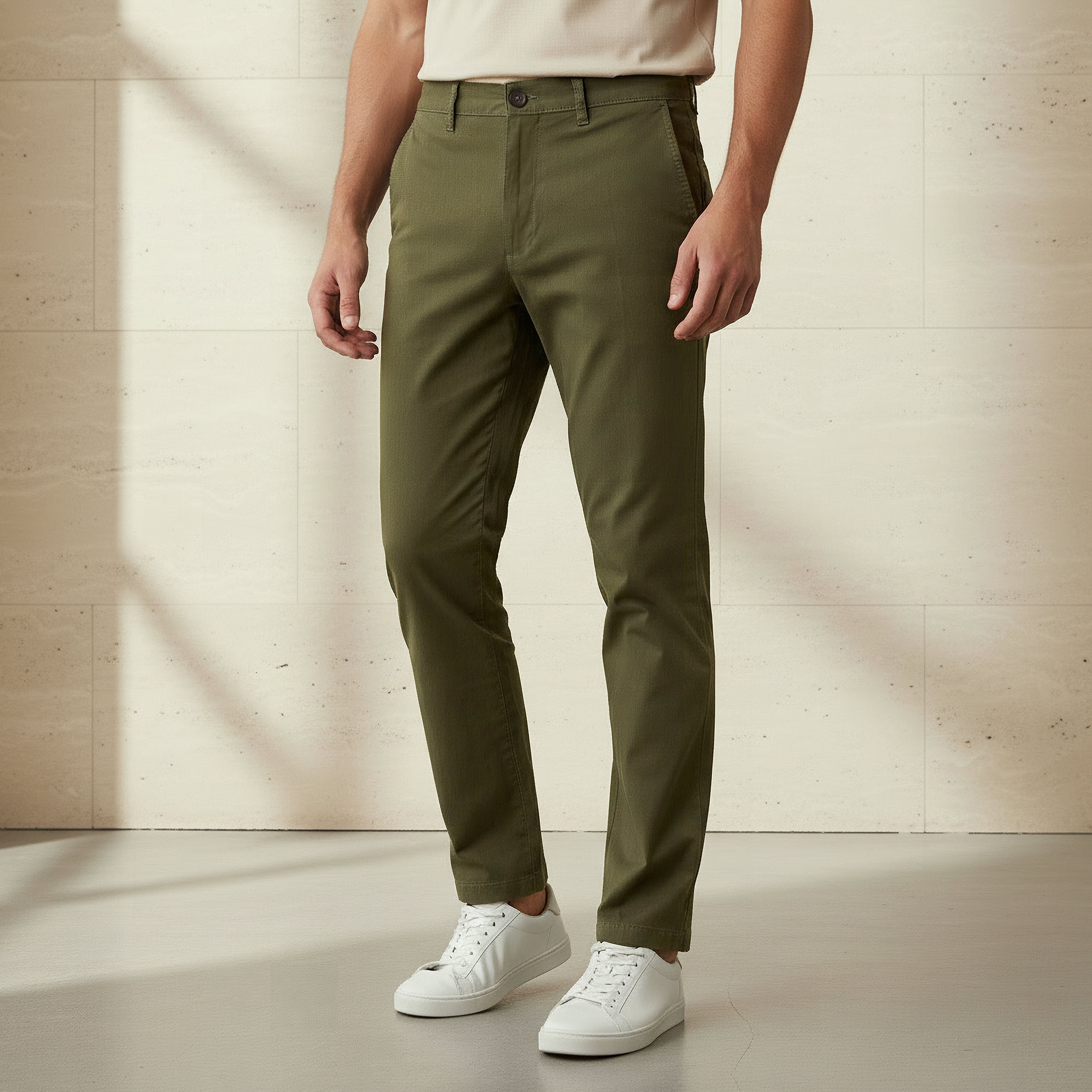 بنطلون تشينو قطن مطاطي بقصة سليم للرجال-men-clothing-bottoms-trousersandchinos-chinos-image-4