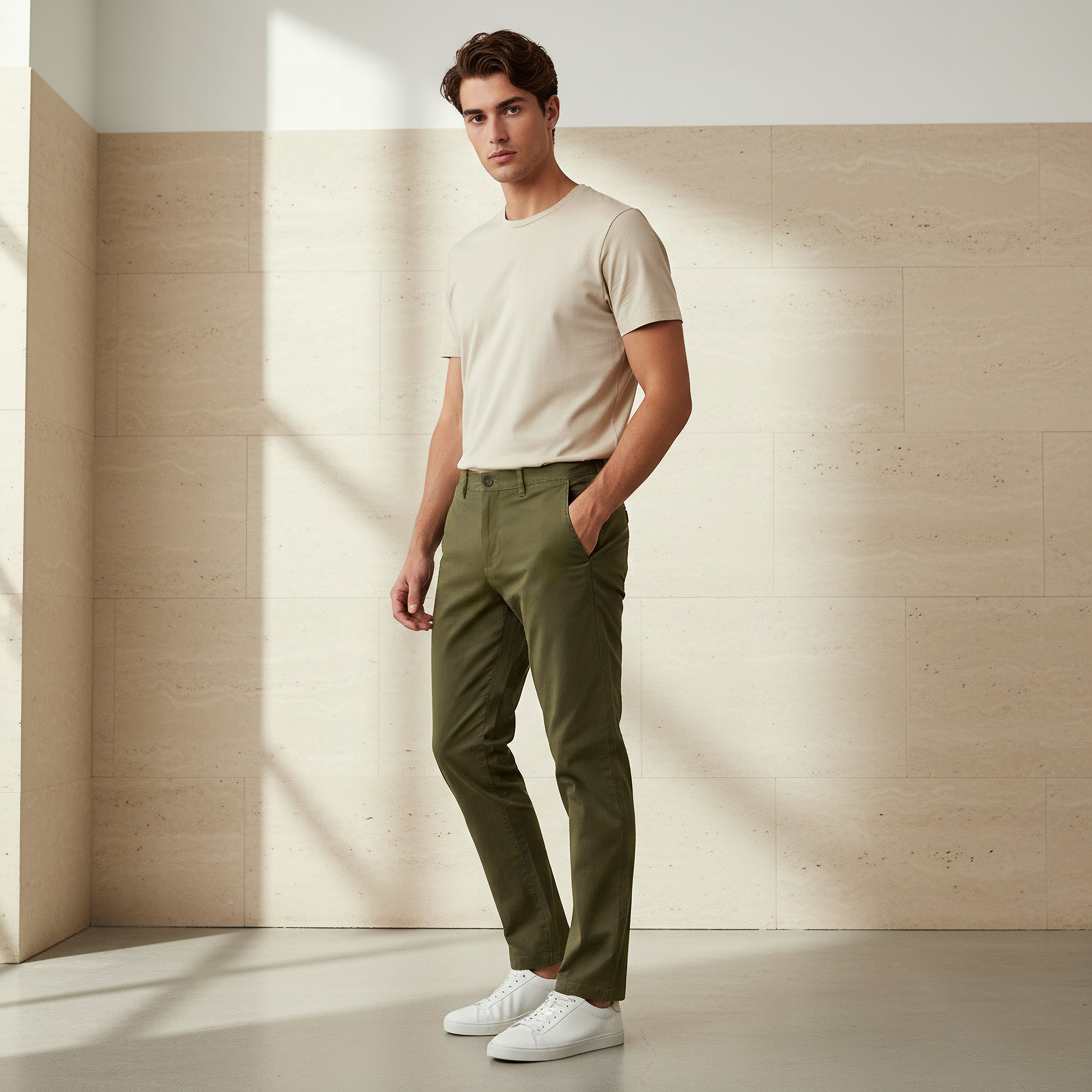 بنطلون تشينو قطن مطاطي بقصة سليم للرجال-men-clothing-bottoms-trousersandchinos-chinos-image-3