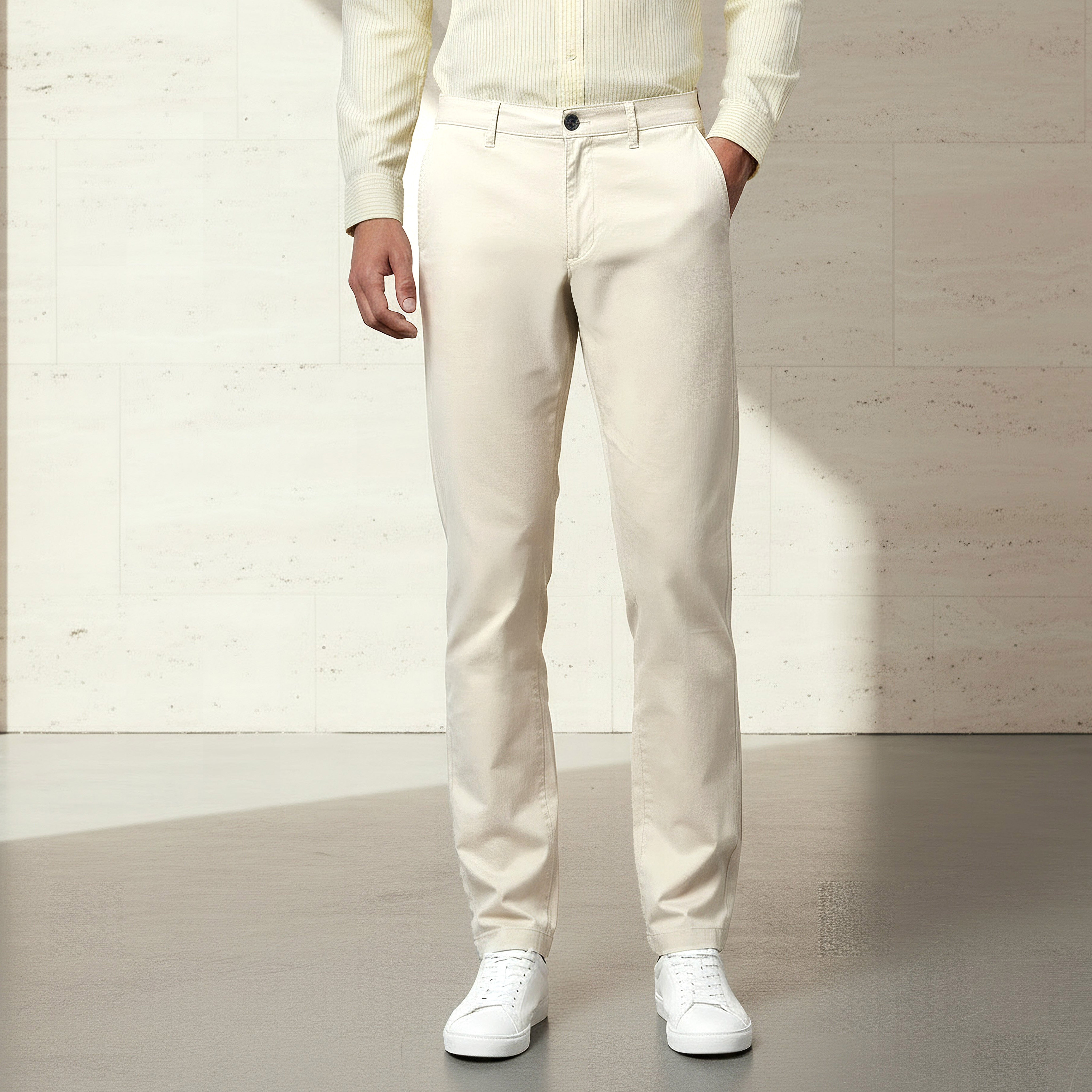 بنطلون تشينو قطن مطاطي بقصة سليم للرجال-men-clothing-bottoms-trousersandchinos-chinos-image-5
