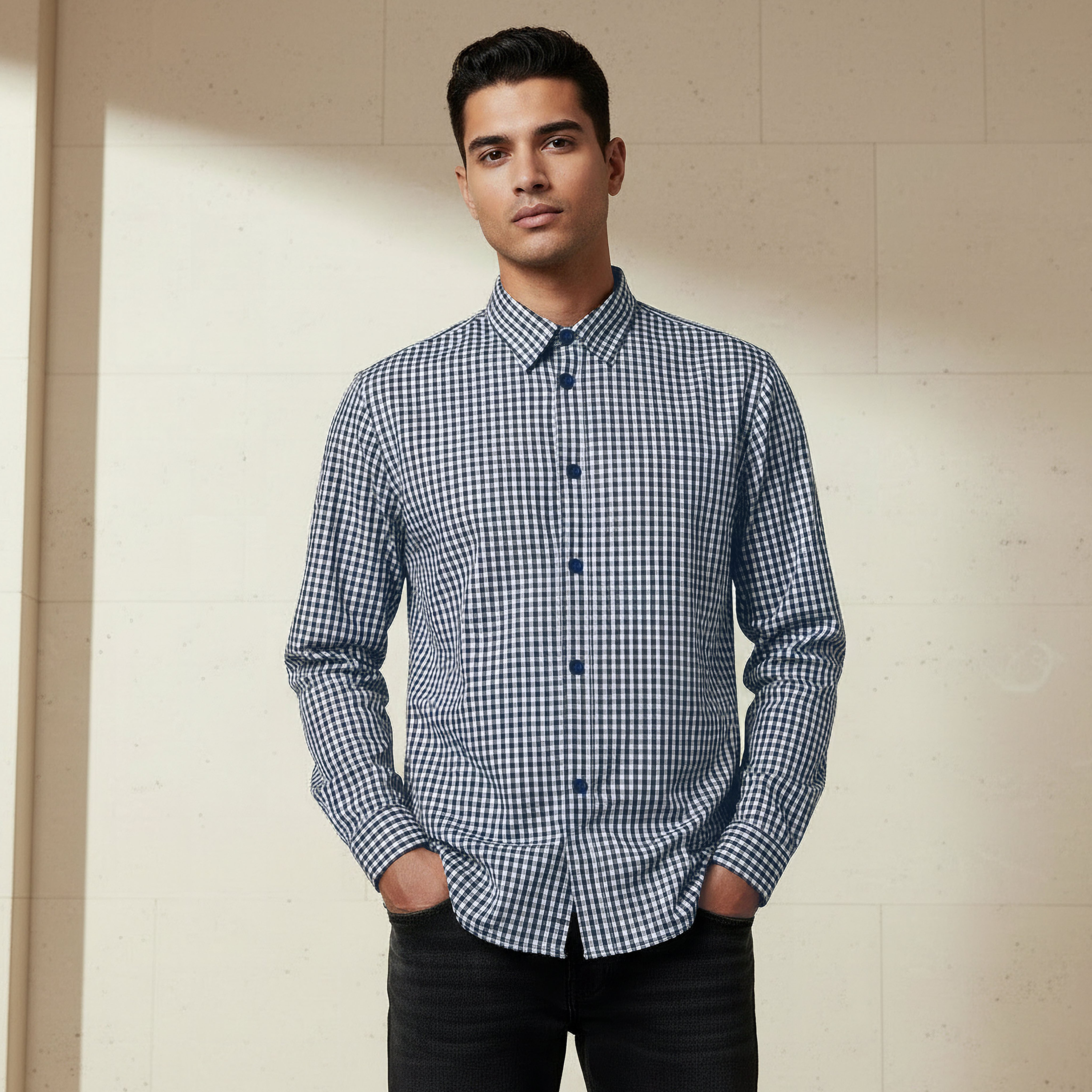Men Regular Fit Collared Checked Long Sleeve Shirt-men-clothing-shirts-image-1