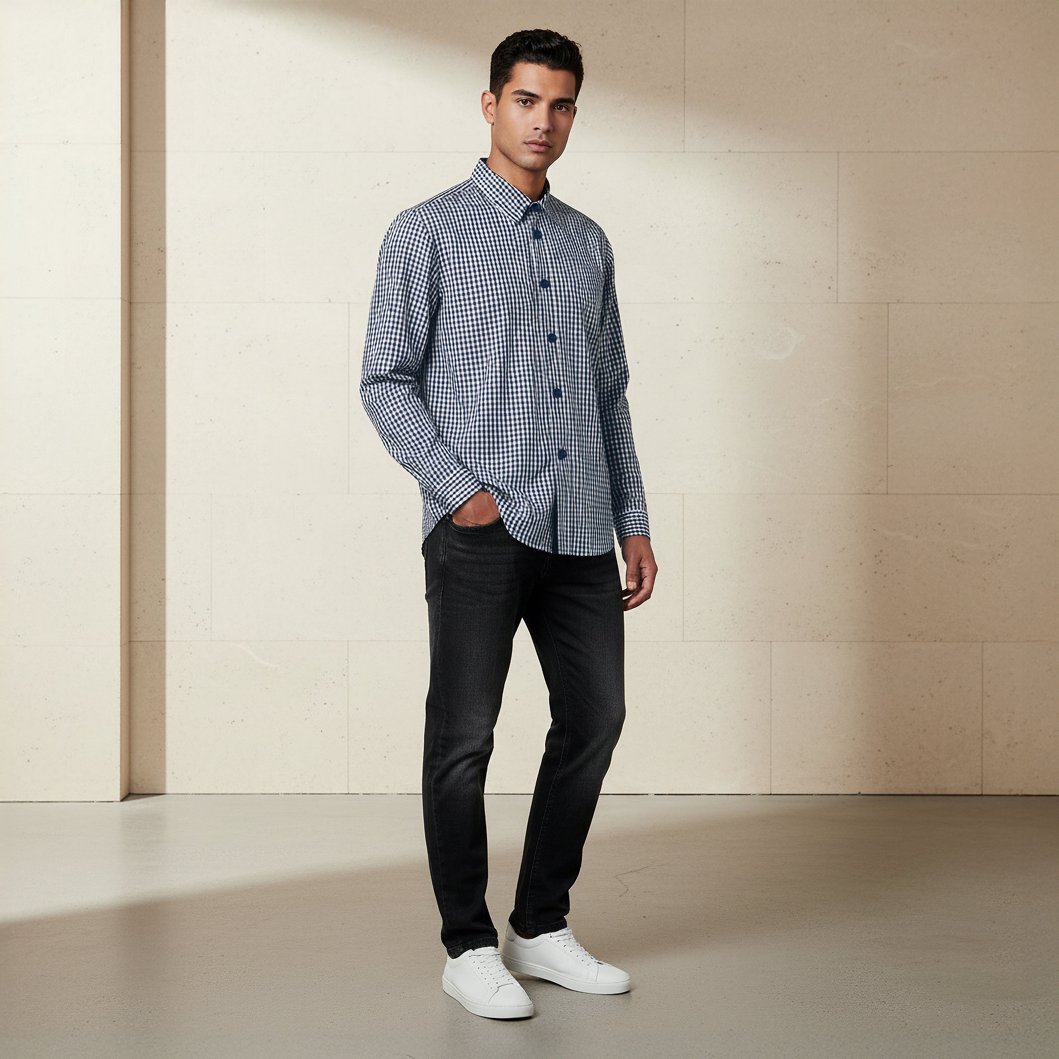 Men Regular Fit Collared Checked Long Sleeve Shirt-men-clothing-shirts-image-2