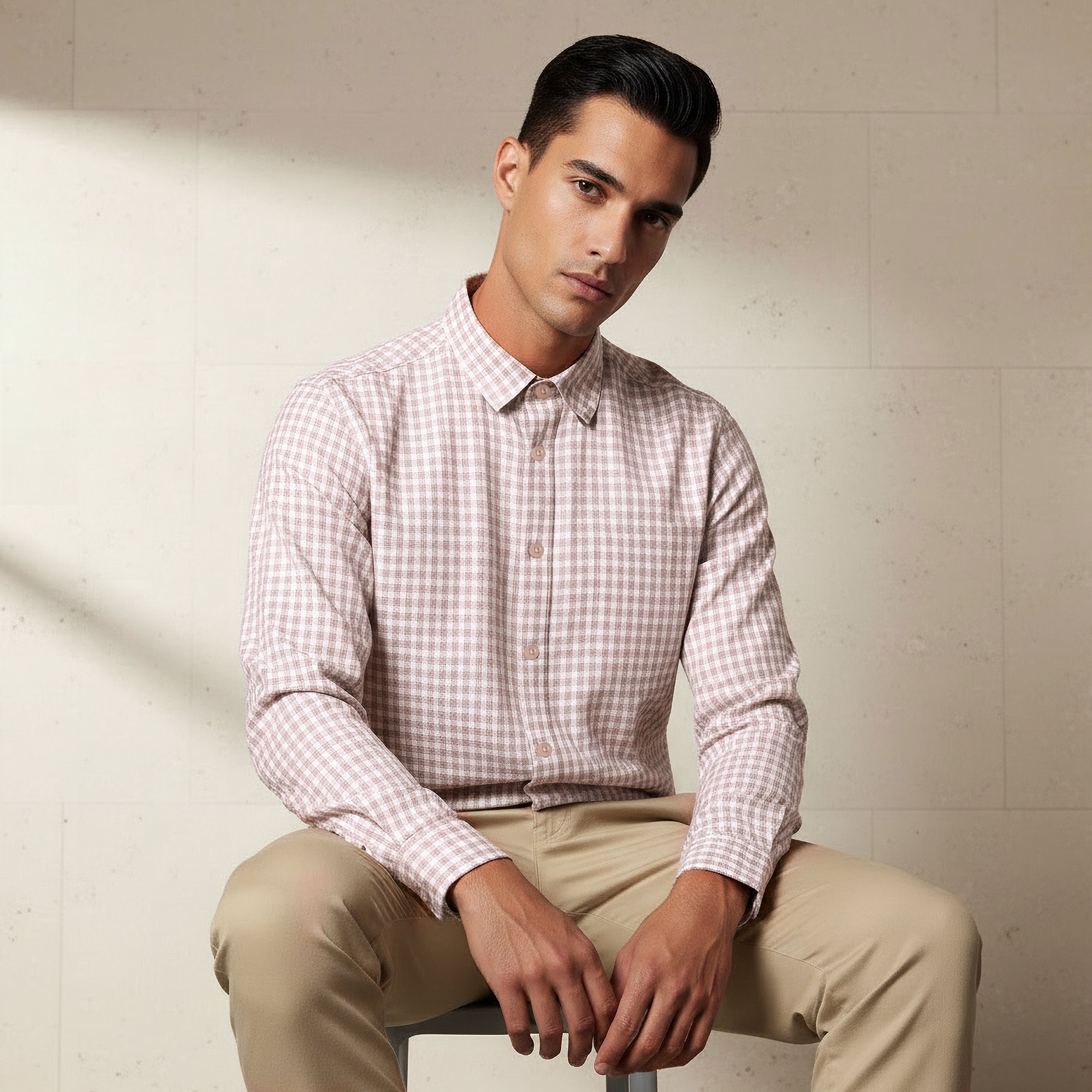 Men Regular Fit Collared Checked Long Sleeve Shirt-men-clothing-shirts-image-1