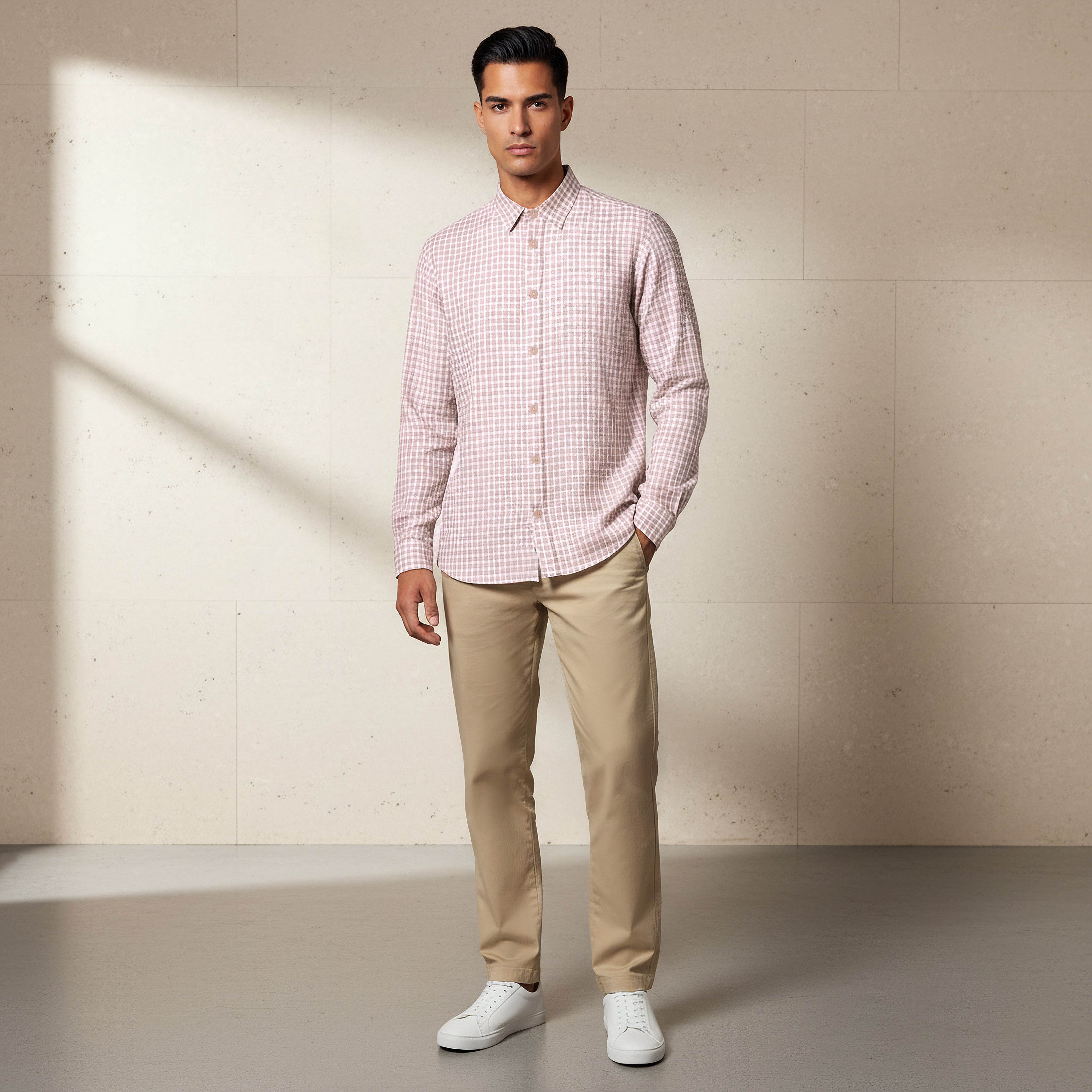 Men Regular Fit Collared Checked Long Sleeve Shirt-men-clothing-shirts-image-2