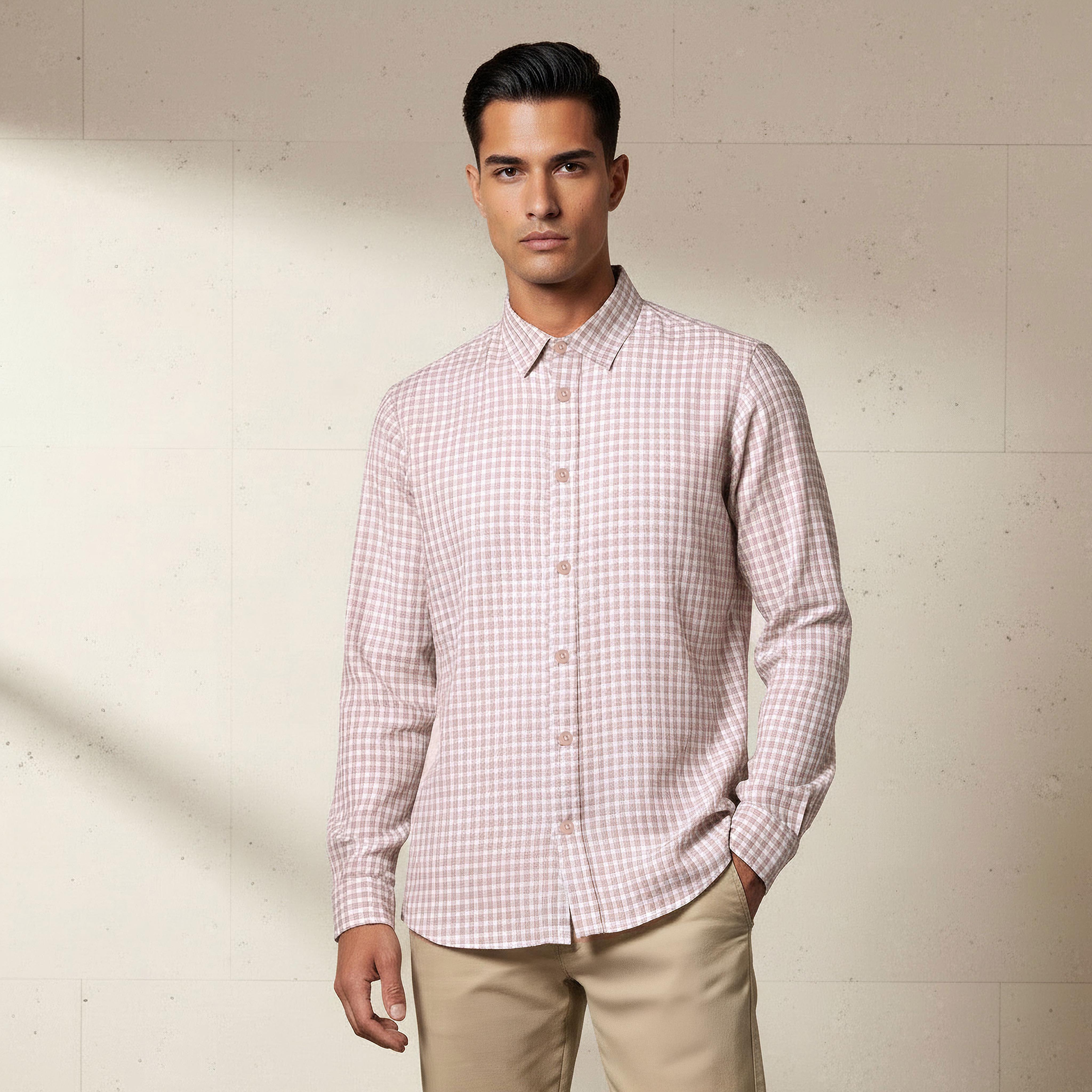 Men Regular Fit Collared Checked Long Sleeve Shirt-men-clothing-shirts-image-5