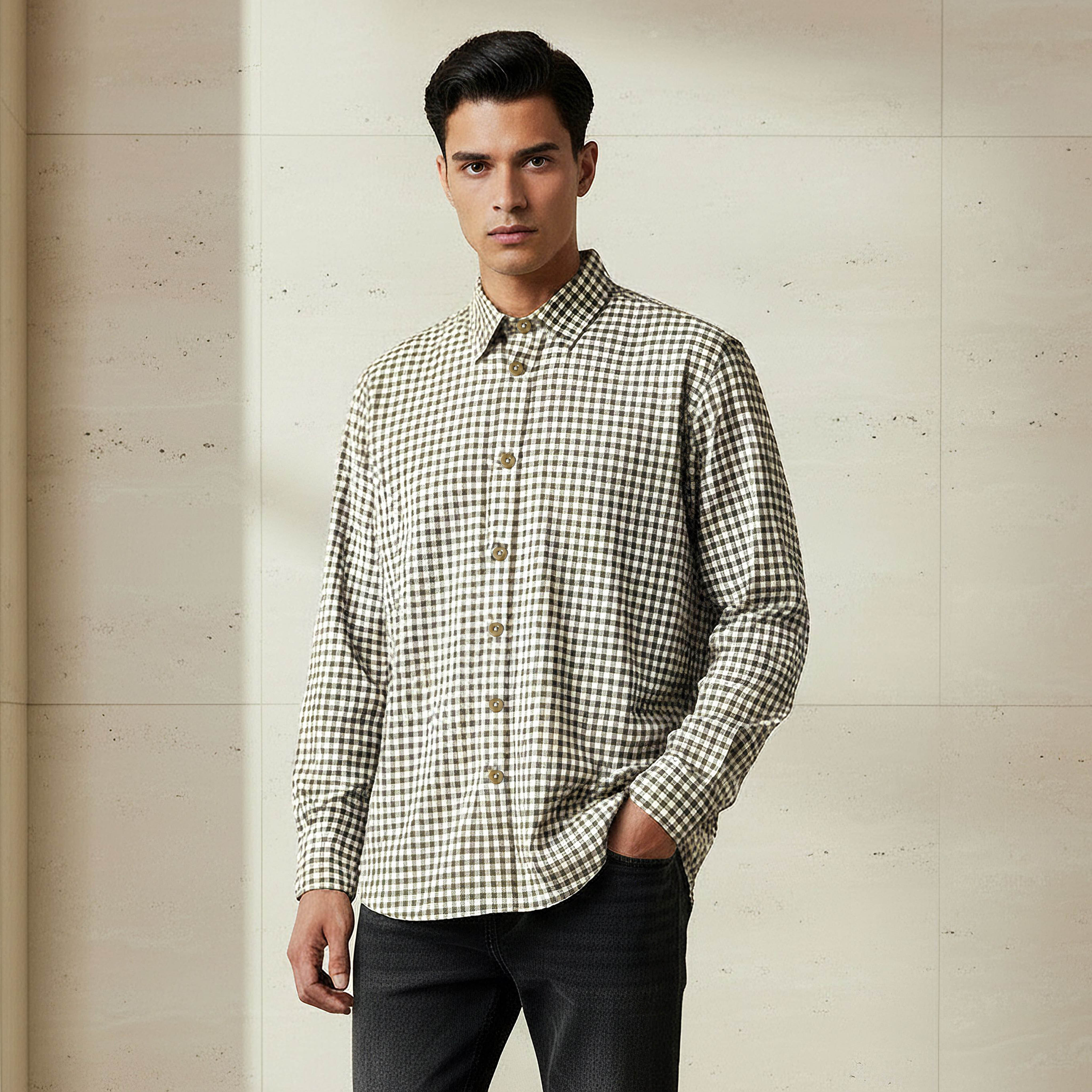 Men Regular Fit Collared Checked Long Sleeve Shirt-men-clothing-shirts-image-1