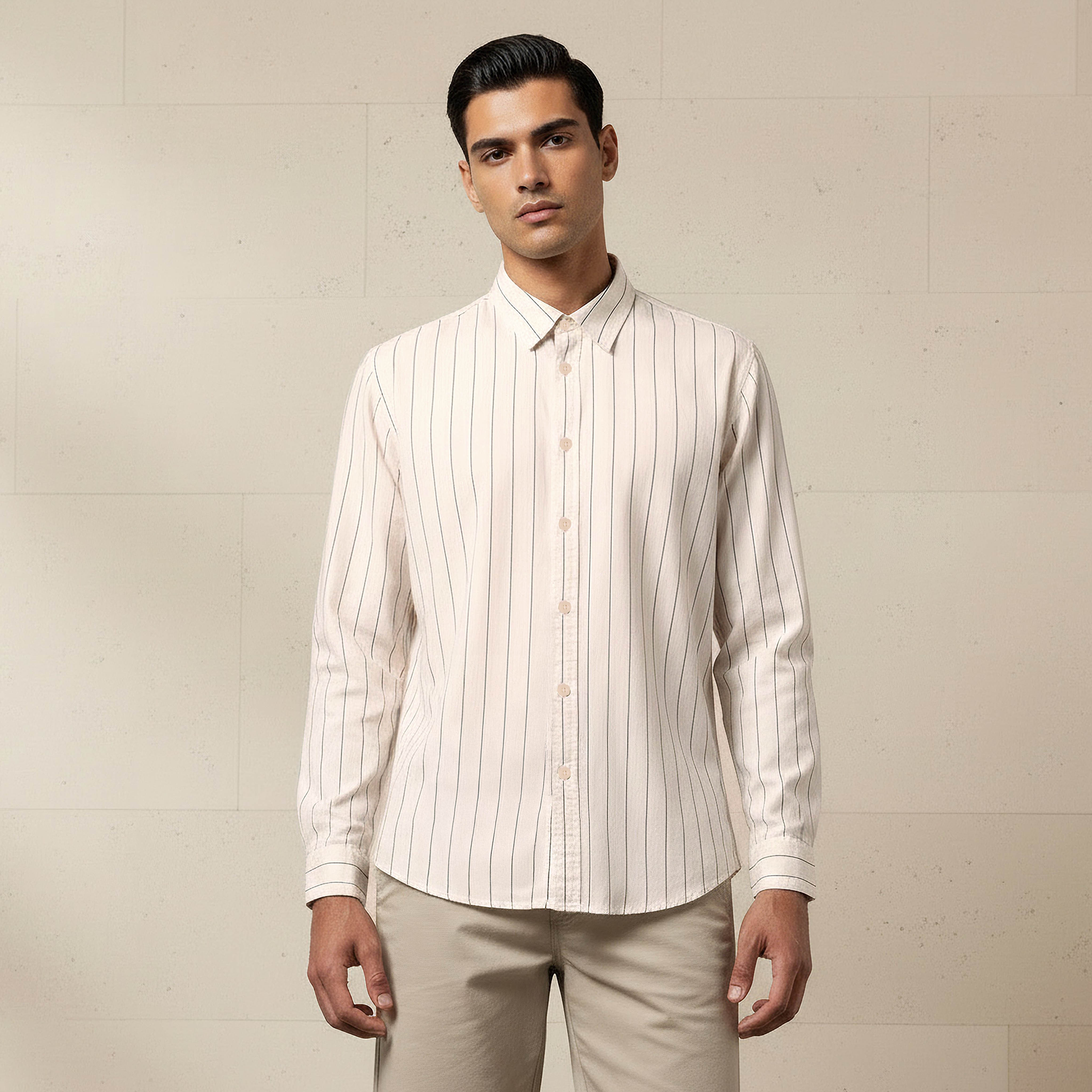 Men Regular Fit Collared Striped Long Sleeve Shirt-men-clothing-shirts-image-1