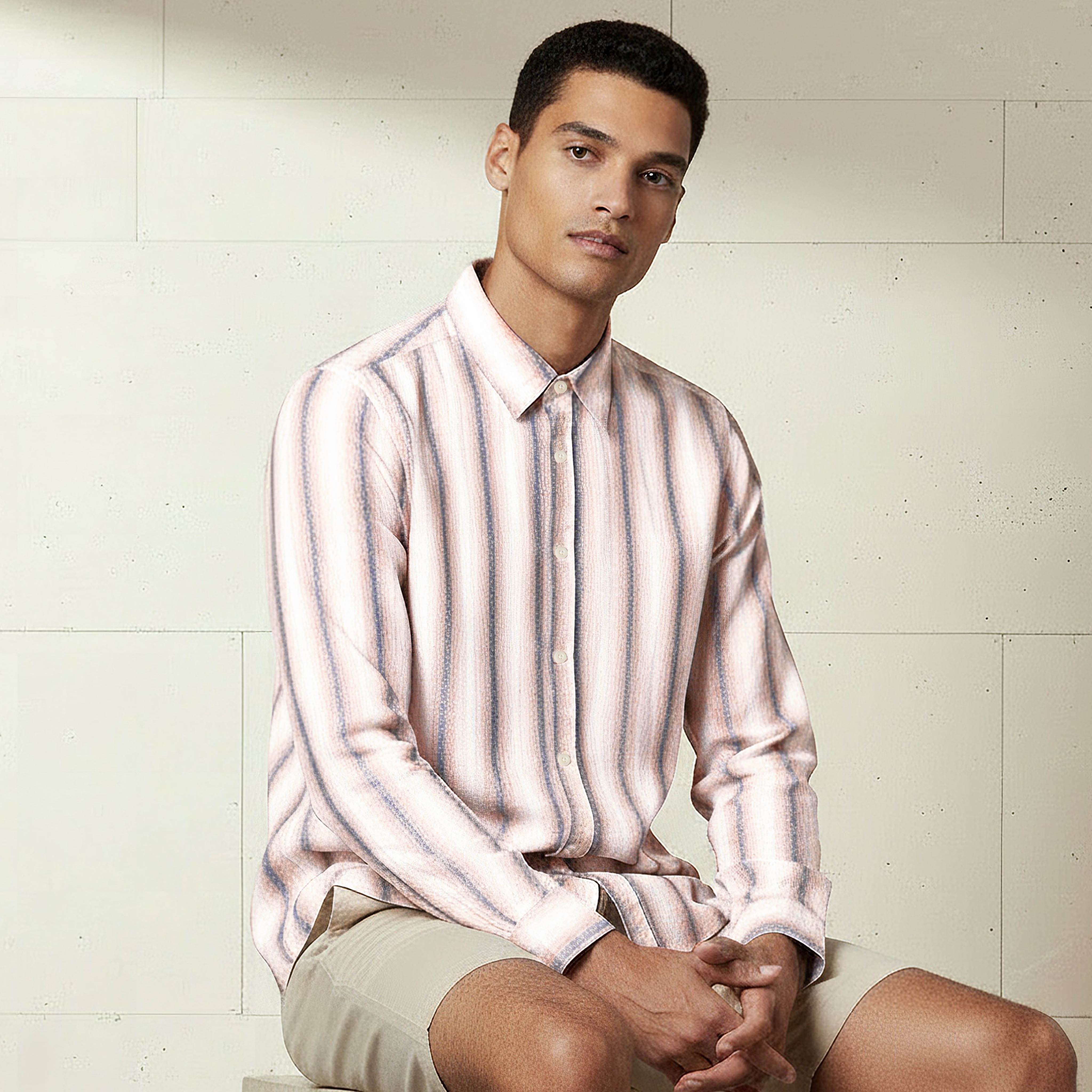Men Regular Fit Collared Striped Long Sleeve Shirt-men-clothing-shirts-image-1