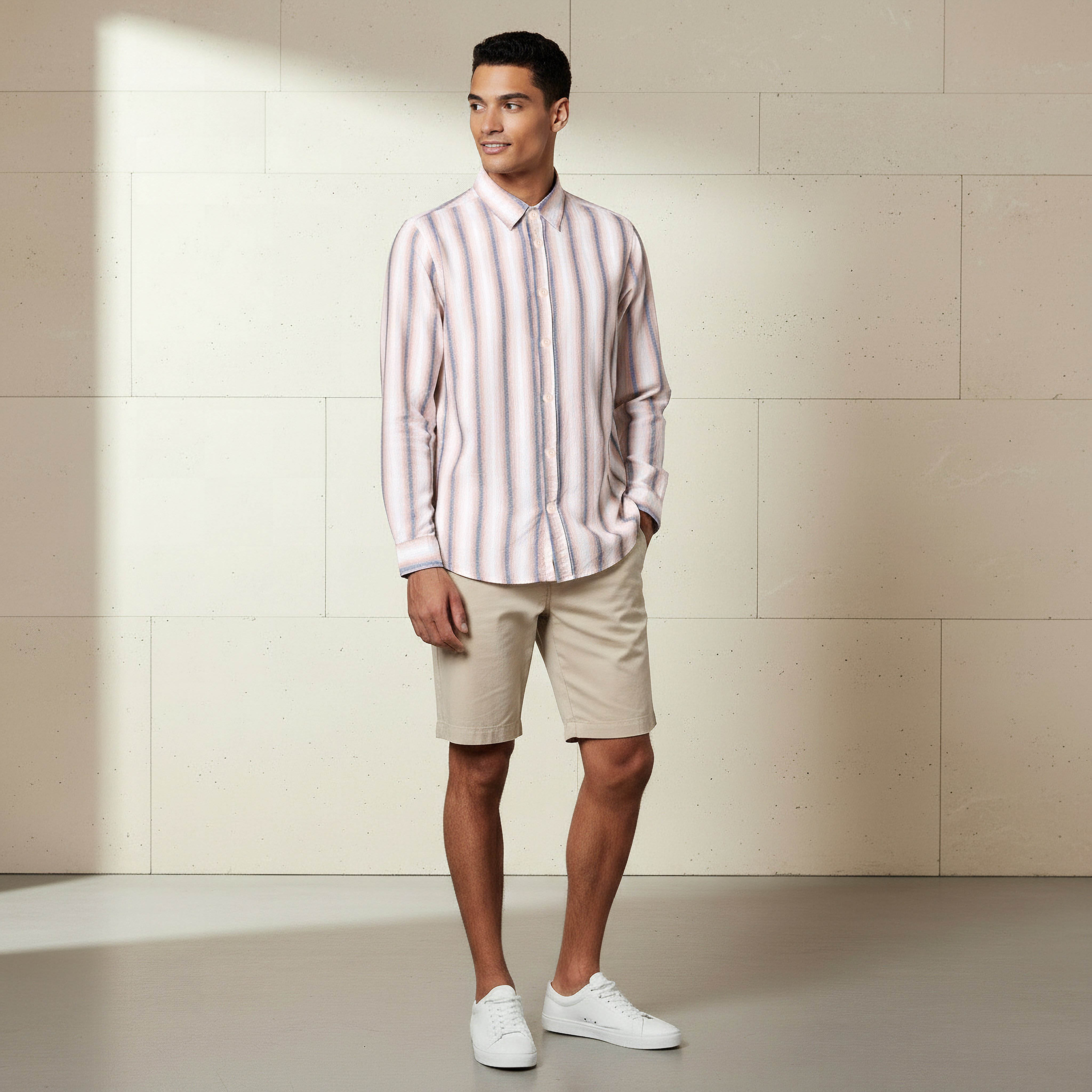 Men Regular Fit Collared Striped Long Sleeve Shirt-men-clothing-shirts-image-2