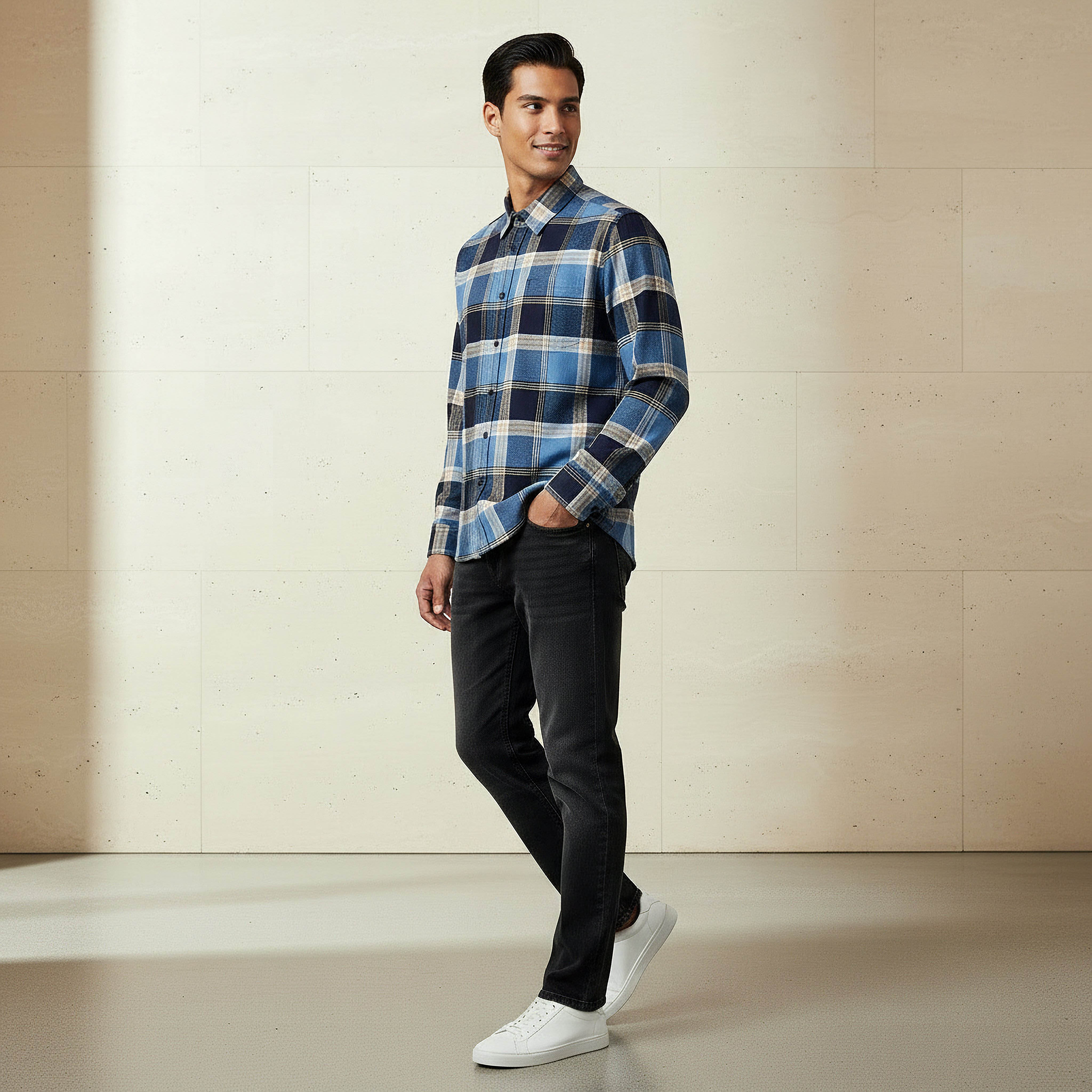 Men Regular Fit Collared Checked Long Sleeve Shirt-men-clothing-shirts-image-2
