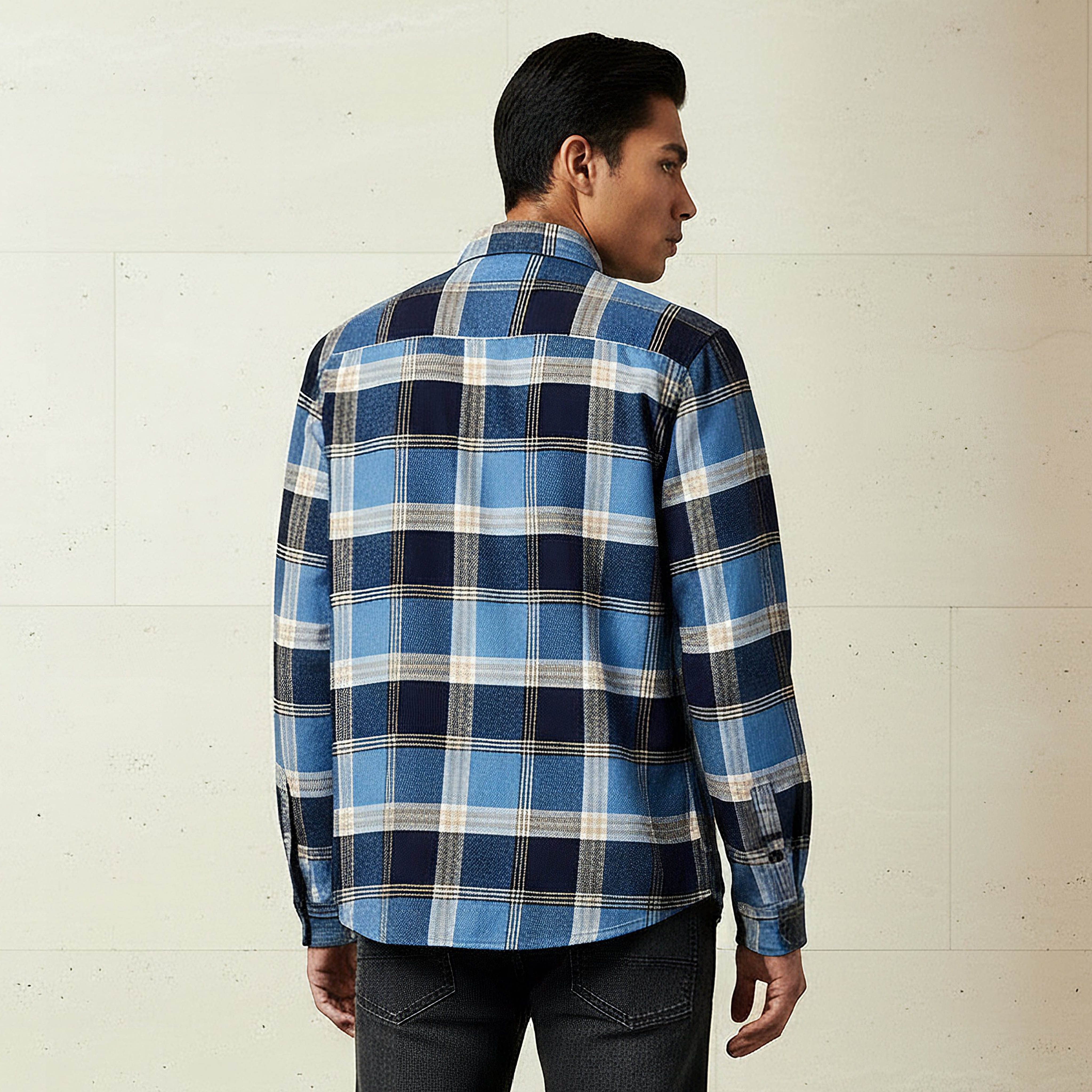 Men Regular Fit Collared Checked Long Sleeve Shirt-men-clothing-shirts-image-3