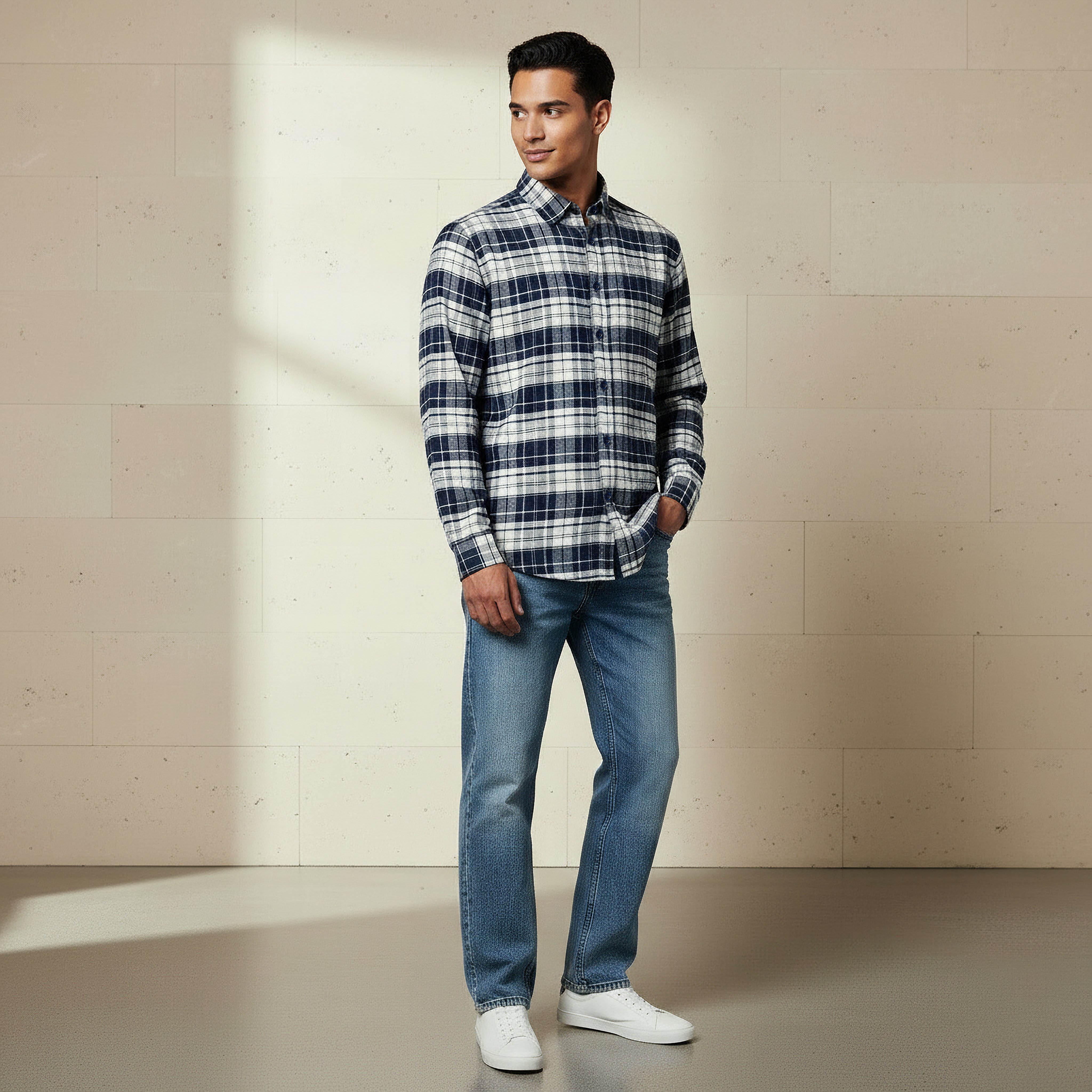 Men Regular Fit Collared Checked Long Sleeve Shirt-men-clothing-shirts-image-2