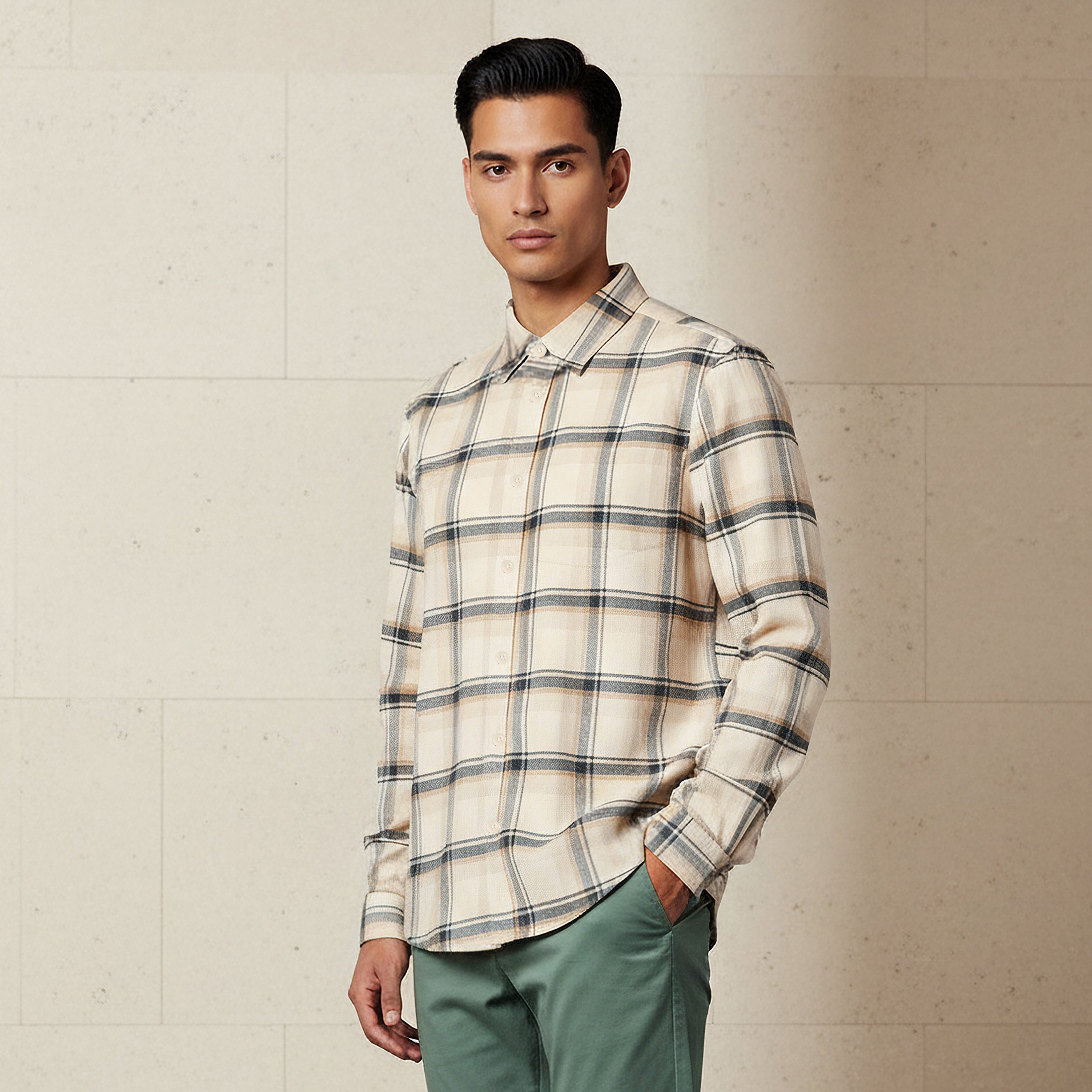 قميص مربعات بقصة عادية وياقة وأكمام طويلة للرجال-men-clothing-shirts-image-1