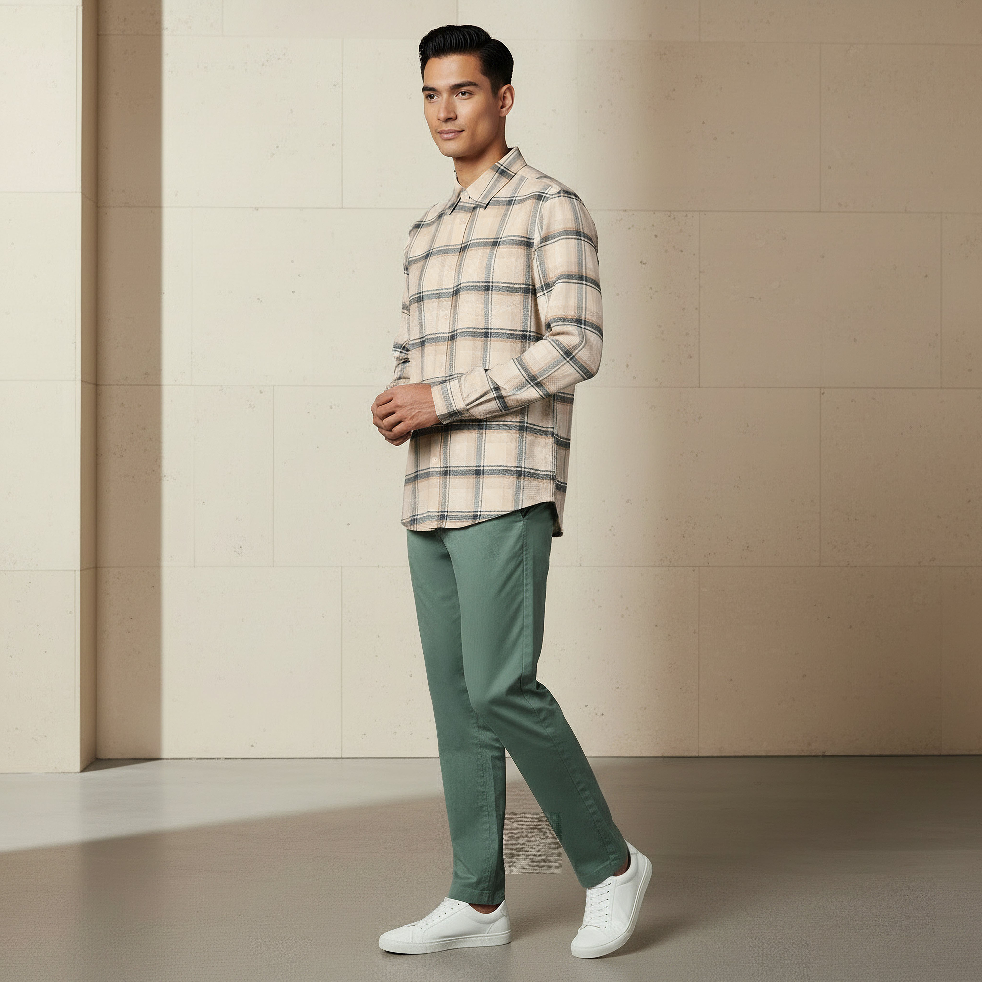 قميص مربعات بقصة عادية وياقة وأكمام طويلة للرجال-men-clothing-shirts-image-2