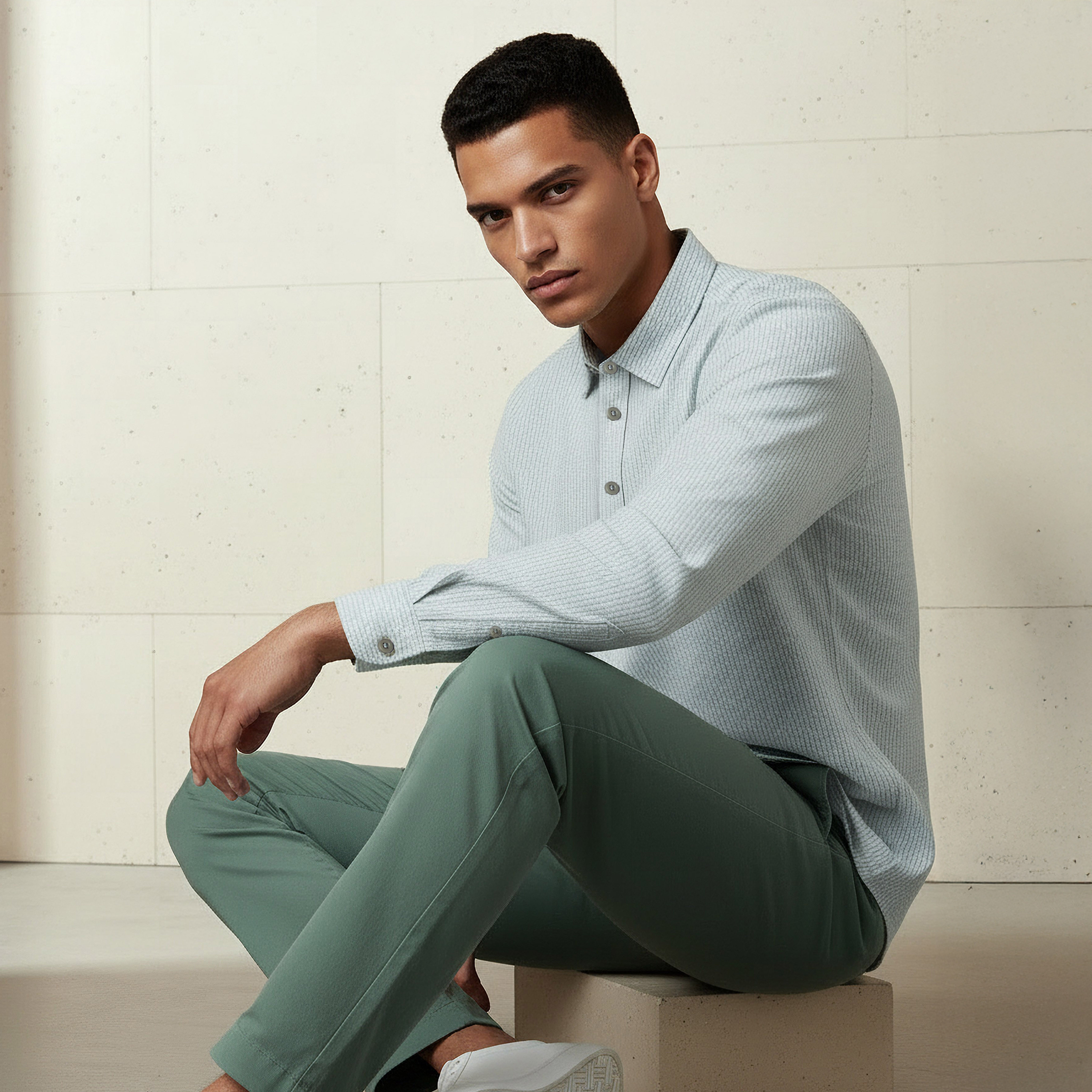 Men Regular Fit Collared Striped Long Sleeve Linen Blend Shirt-men-clothing-shirts-image-5