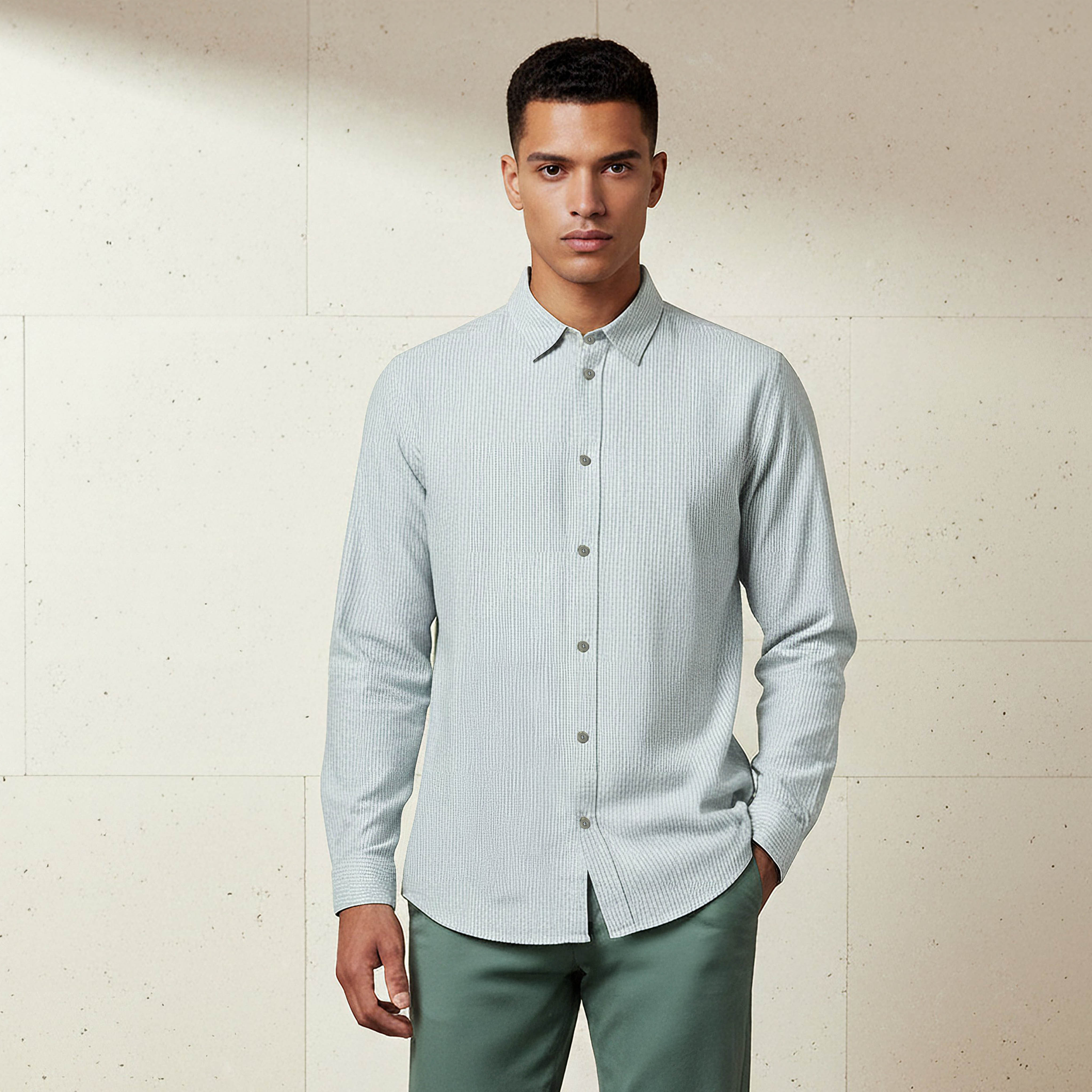 Men Regular Fit Collared Striped Long Sleeve Linen Blend Shirt-men-clothing-shirts-image-1