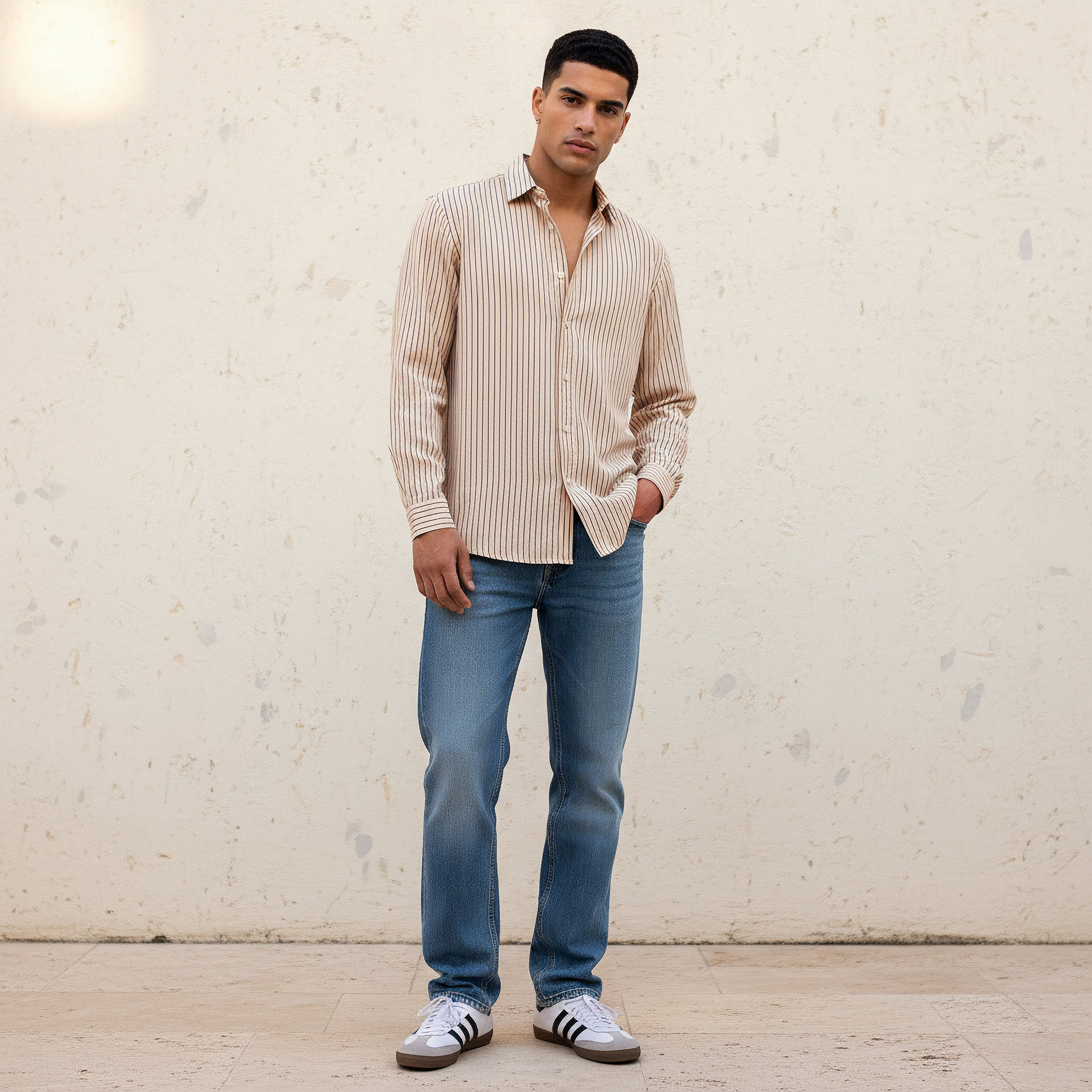 Men Regular Fit Collared Striped Long Sleeve Linen Blend Shirt-men-clothing-shirts-image-3