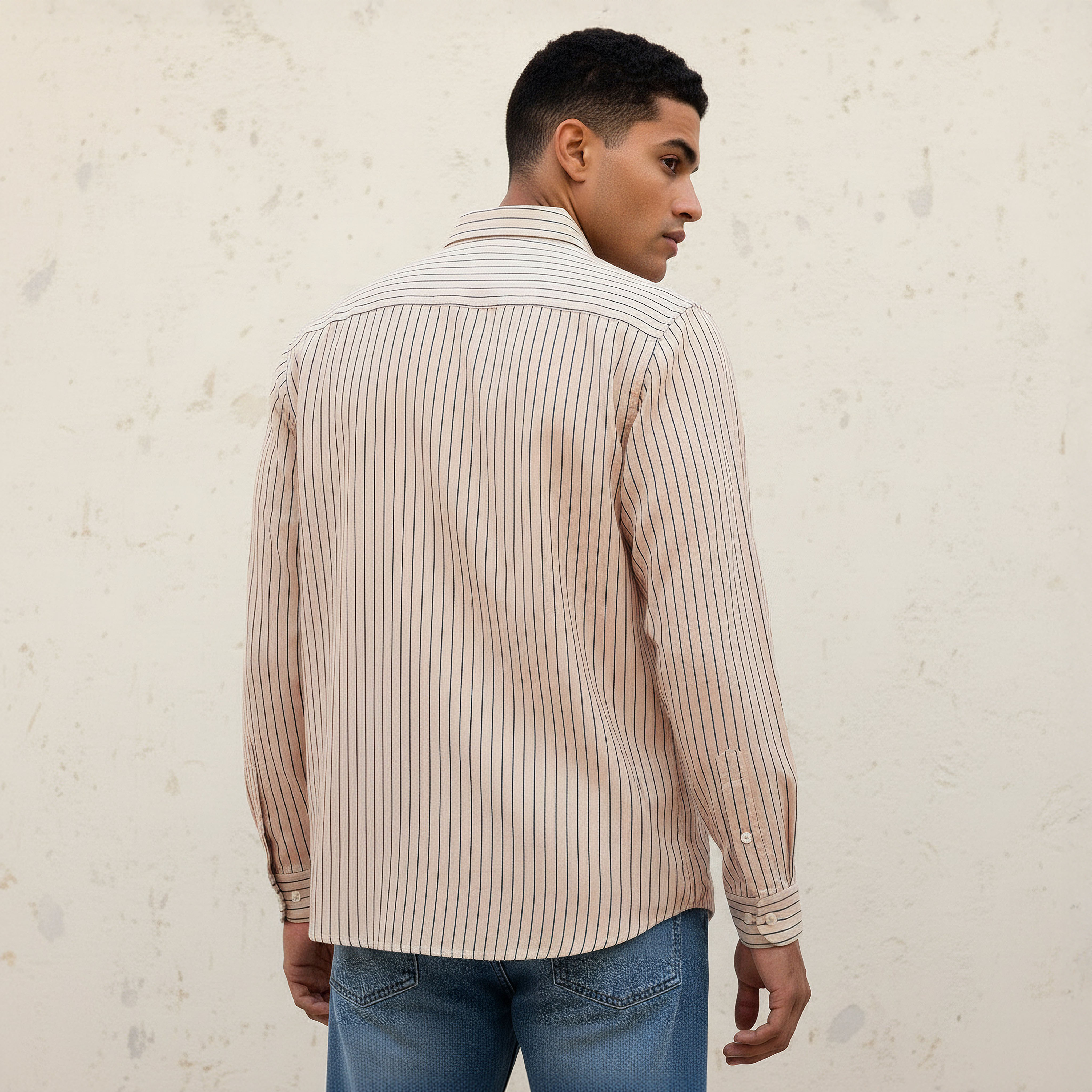 Men Regular Fit Collared Striped Long Sleeve Linen Blend Shirt-men-clothing-shirts-image-4