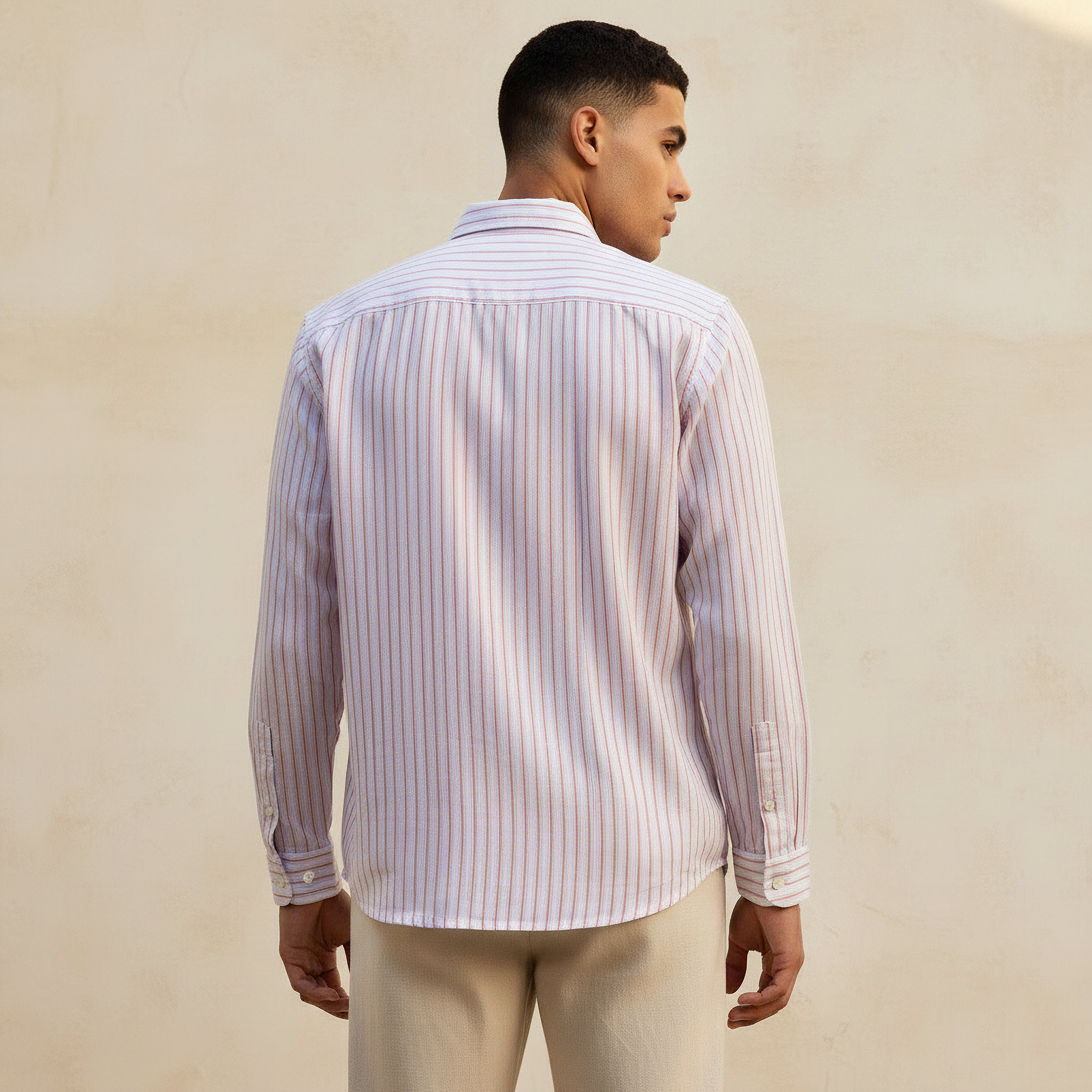 Men Regular Fit Collared Striped Long Sleeve Linen Blend Shirt-men-clothing-shirts-image-4